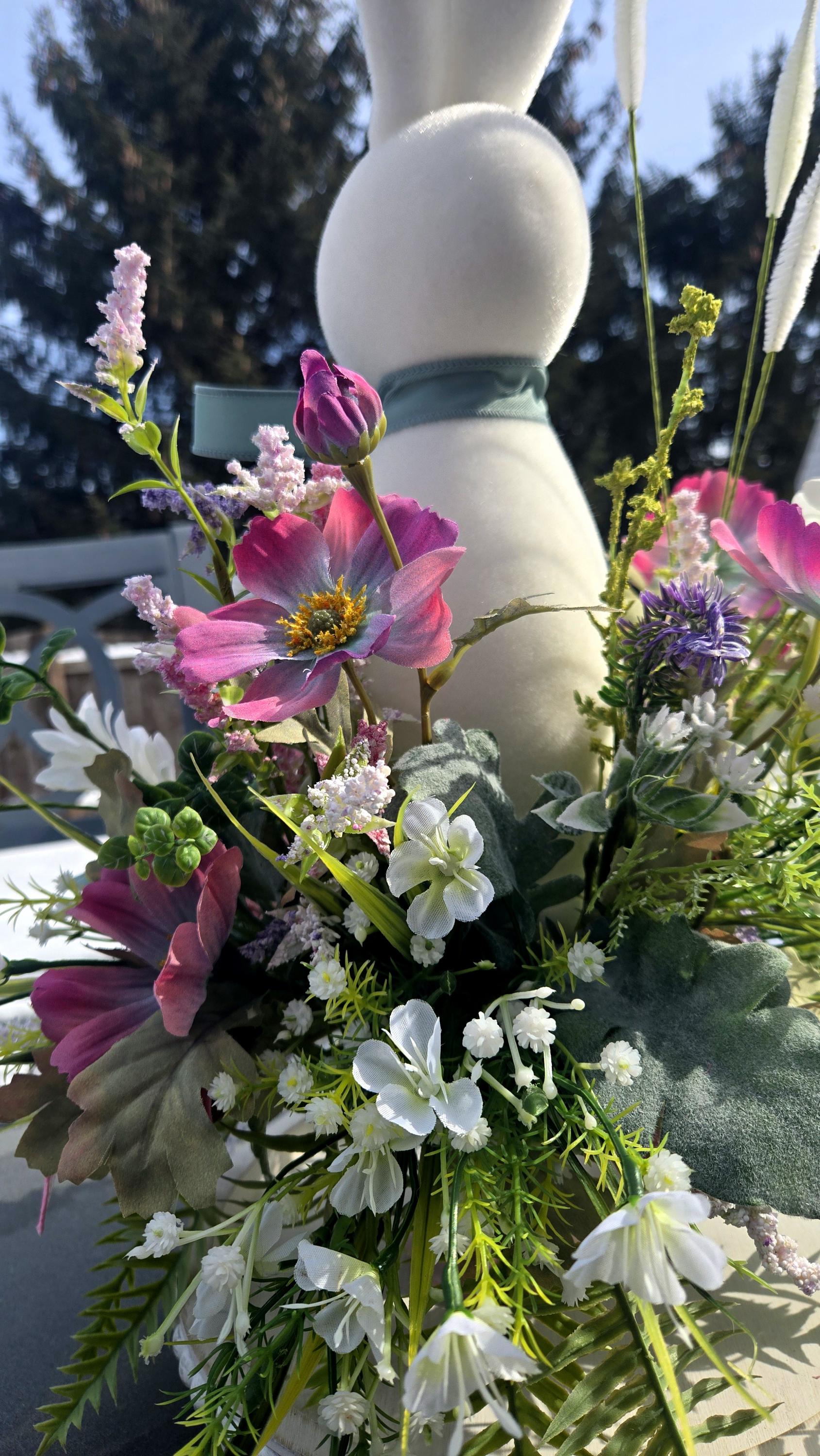 Flocked Bunny Floral Table Centerpiece for Spring or Easter Stuffs n Things by JD
