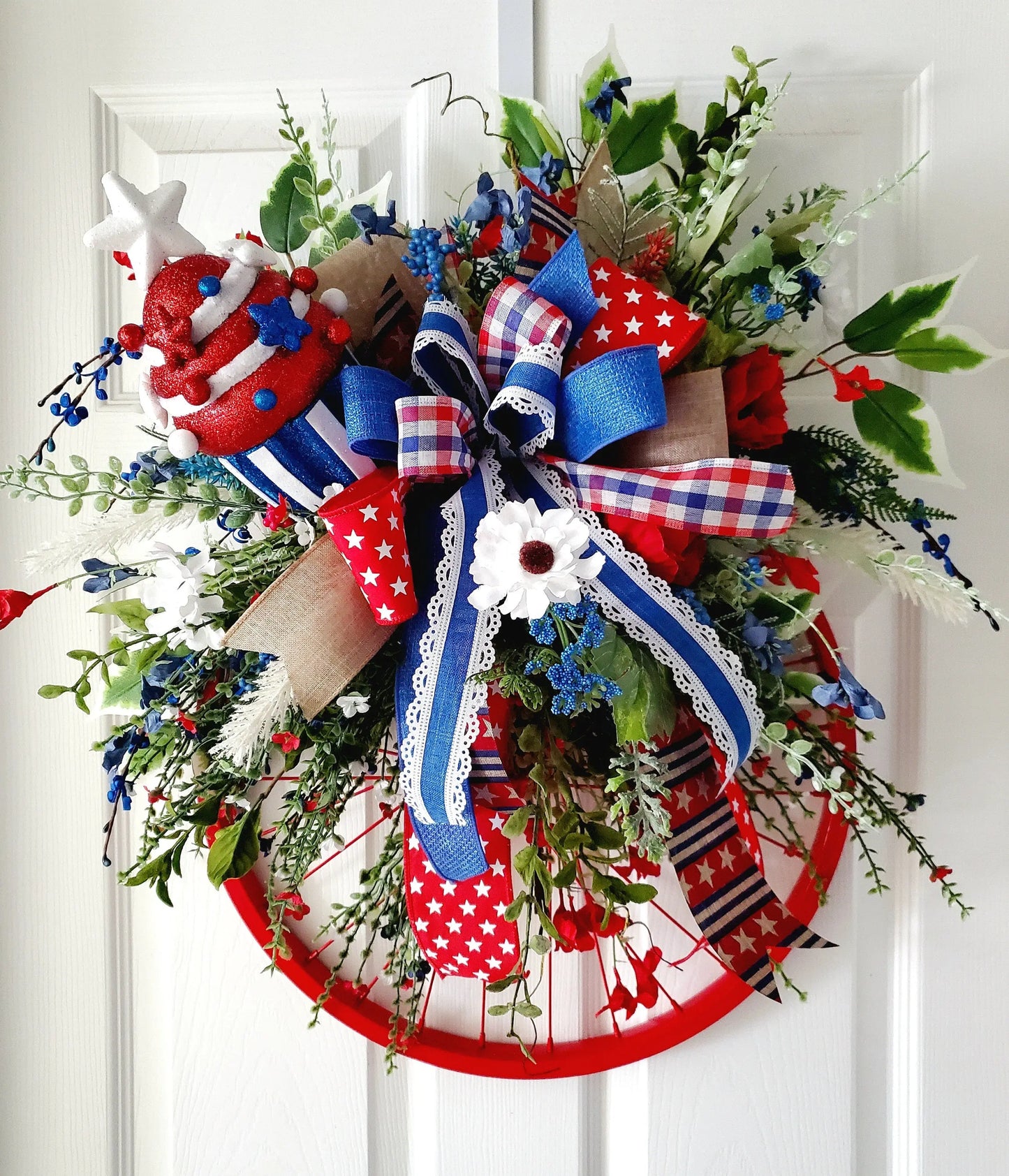 Patriotic Bicycle Wheel Rim Front Door Wreath Stuffs n Things by JD