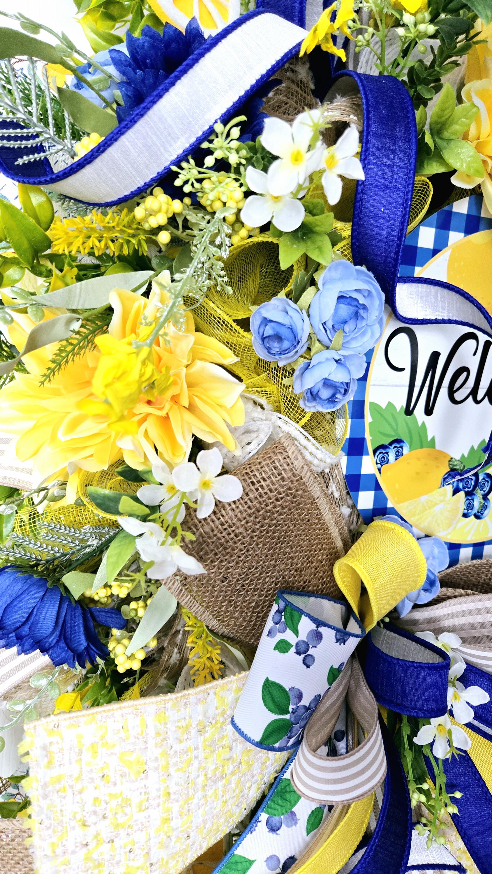 Lemon Blueberry Gingham Welcome Front Door Wreath Stuffs n Things by JD