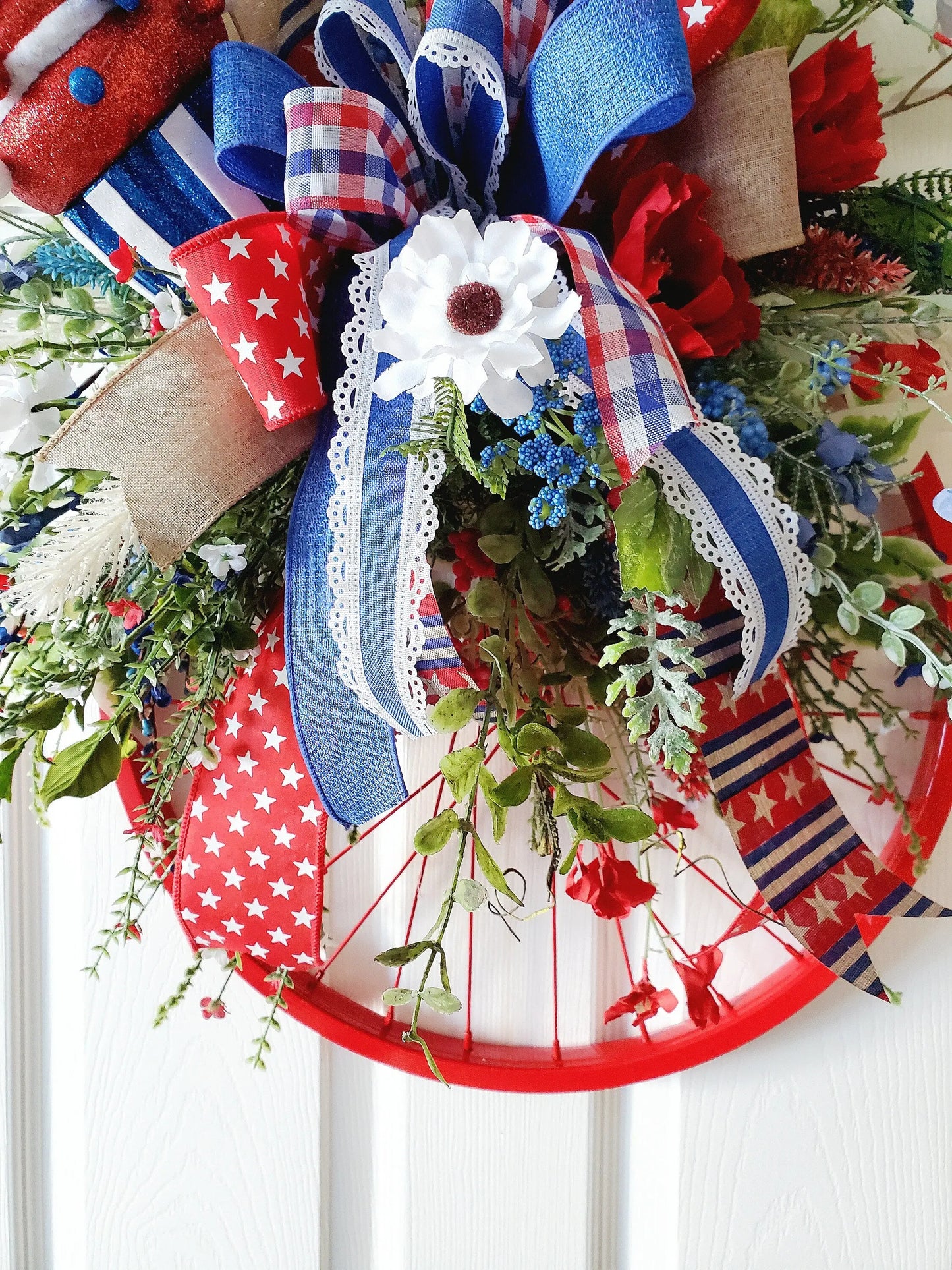 Patriotic Bicycle Wheel Rim Front Door Wreath Stuffs n Things by JD