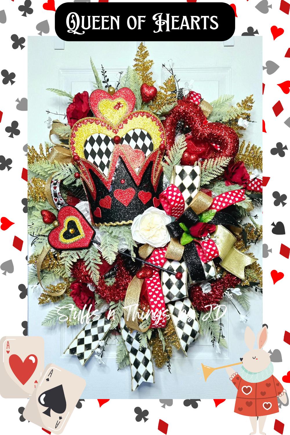 Queen of Hearts Alice in Wonderland themed Front Door Wreath Stuffs n Things by JD
