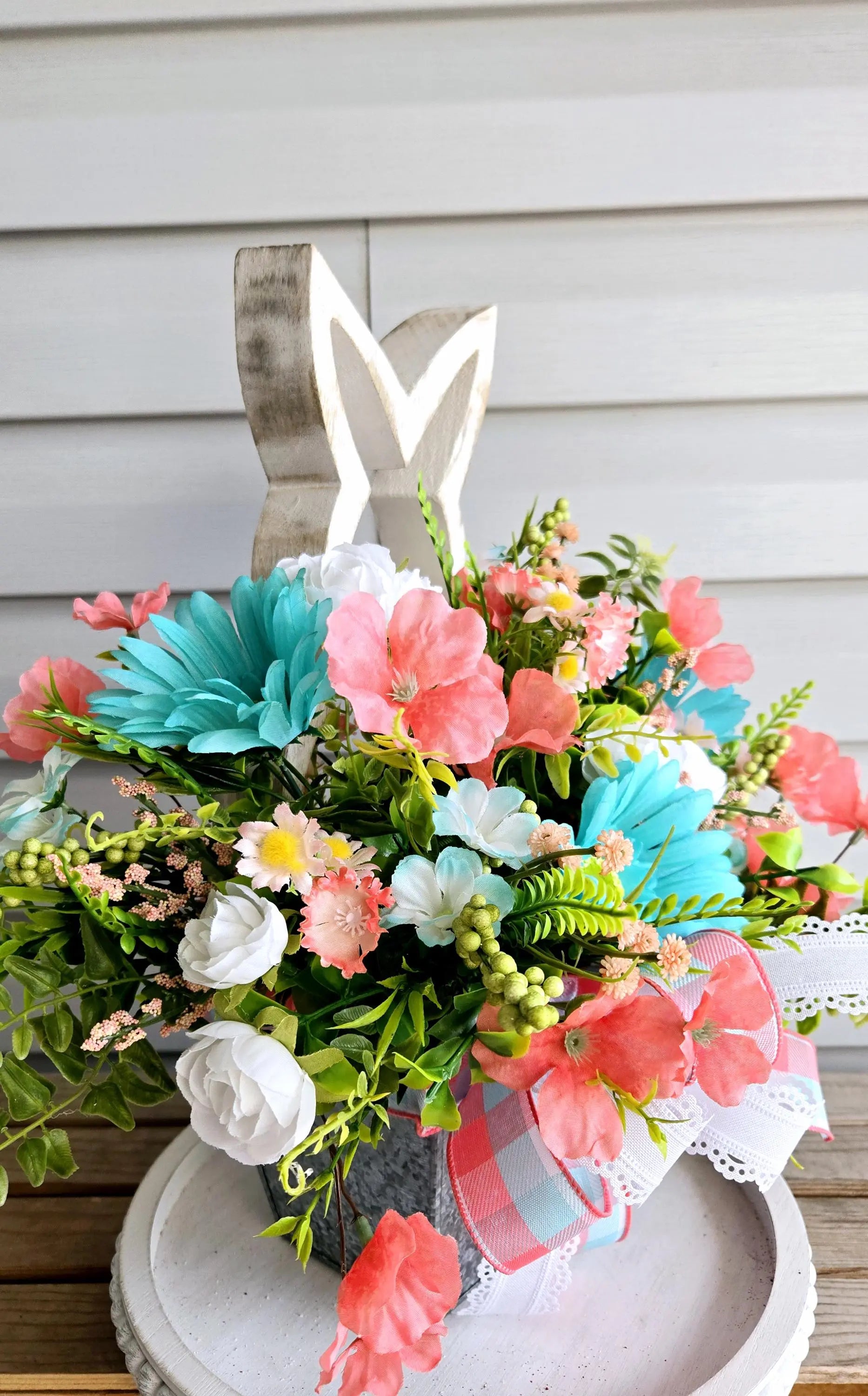 Rustic Easter Wood Bunny Floral Centerpiece Arrangement Stuffs n Things by JD
