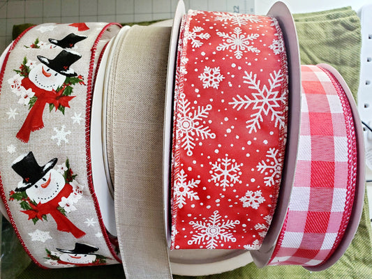 Christmas Snowman Snowflake Ribbon Bundle, Red White Buffalo Holiday Ribbons, Holiday Wreath Ribbon Supply Kits My Store