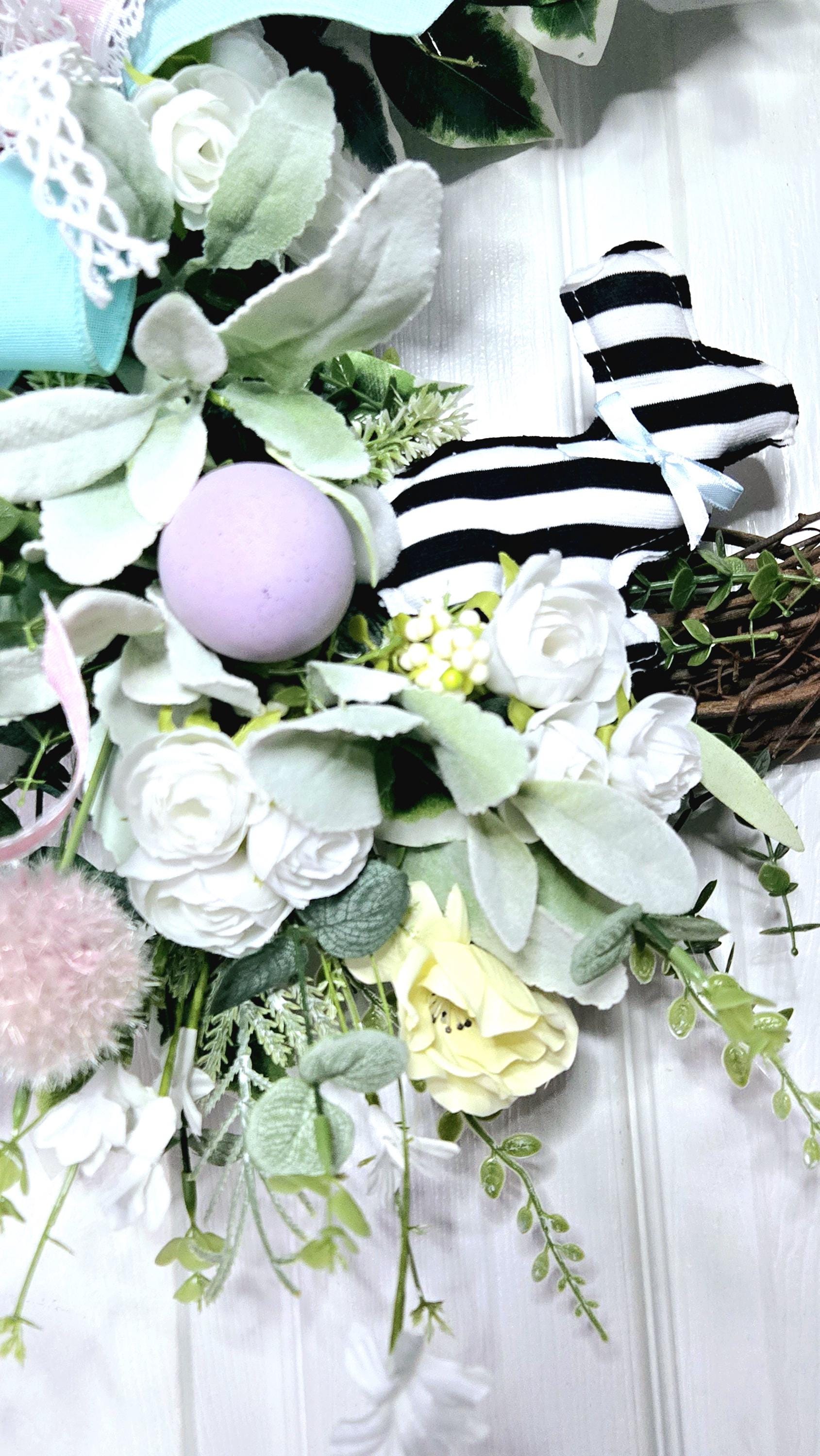 Easter Spring Wreath with Pastel Flowers & Bunny Stuffs n Things by JD