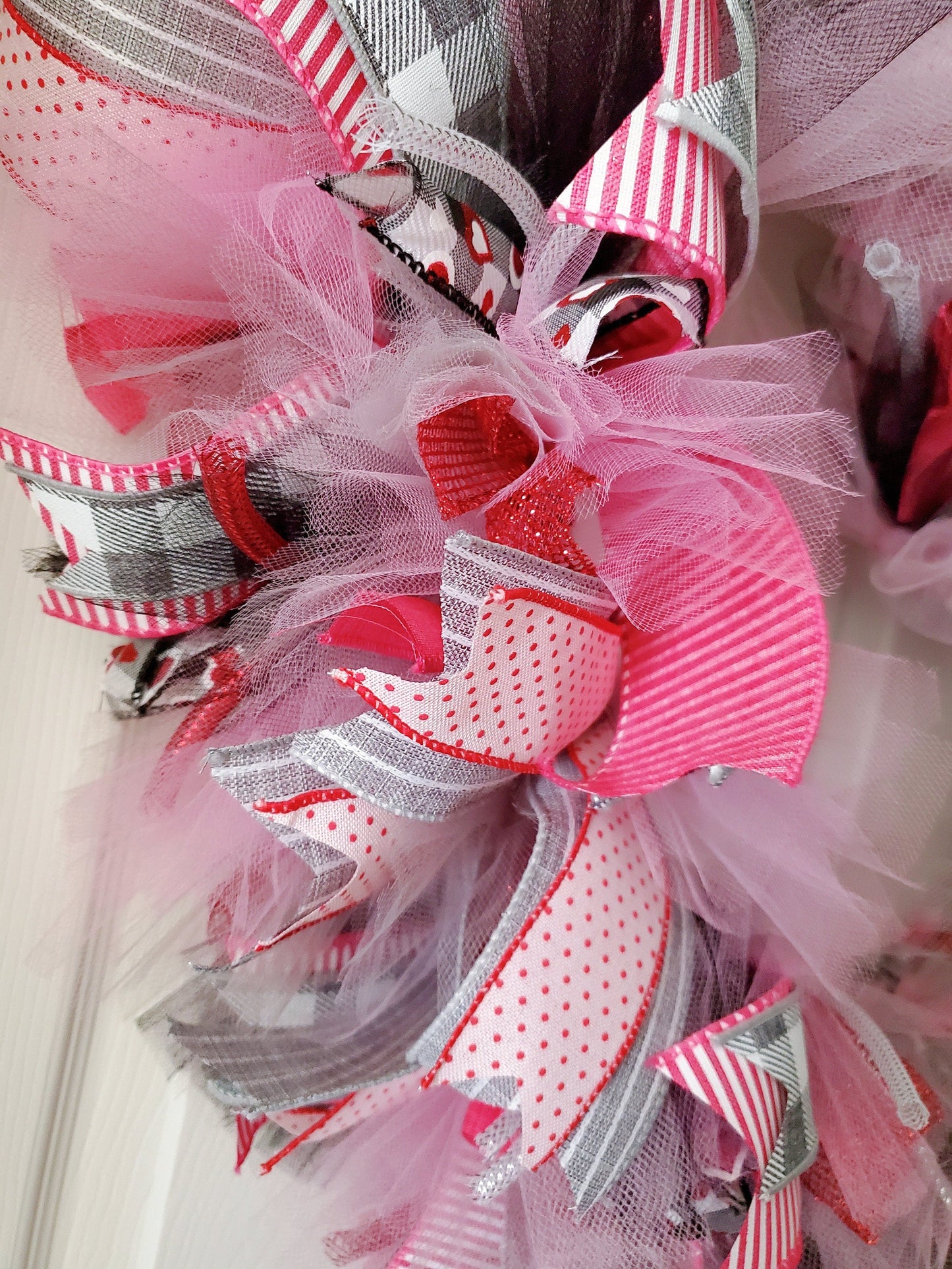 Valentines Wreath, Pink Heart Wreath, Valentine's Day Gift, Tulle Ribbon Decor, Front Door Hanger, Handmade Love Wreath, Gift for Mom My Store