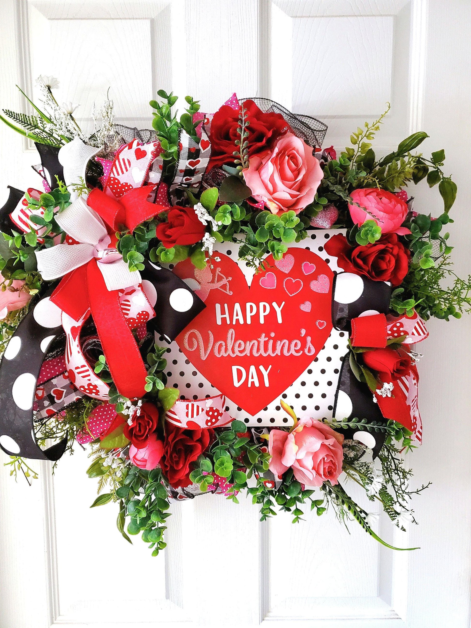 Valentines Wreath, Valentine's Day Gift, Front Door Porch Decor, Valentines Party Decor, Handmade Floral Door Design, Wall Art Hanger My Store