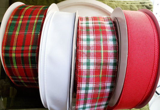 Christmas Plaid Ribbon Bundle, Red Green Holiday Ribbons, Holiday Wreath Ribbon Supply Kits My Store