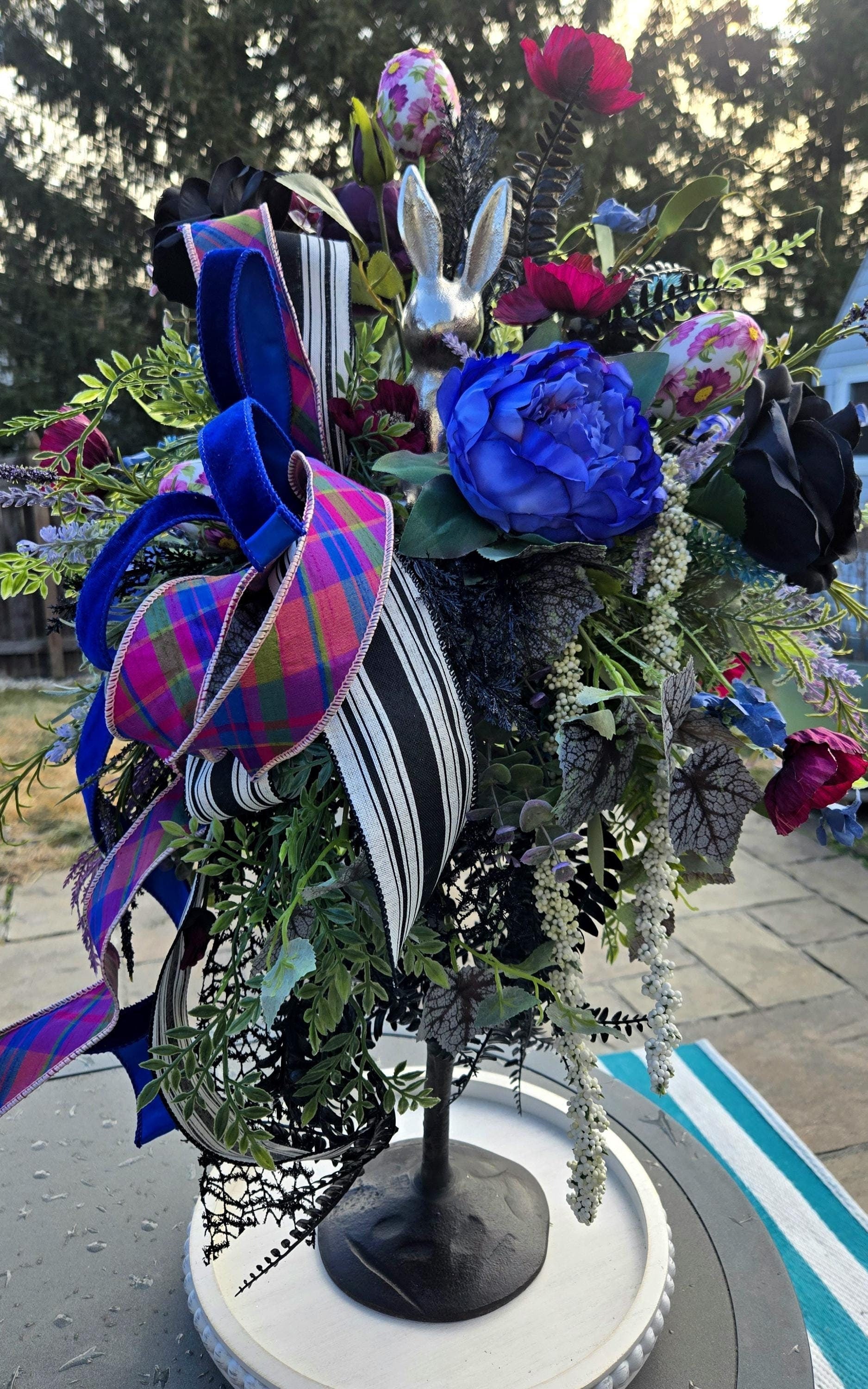 Glam Gothic Sitting Bunny Candlestick Centerpiece - Royal Blue Dark Academia style Stuffs n Things by JD
