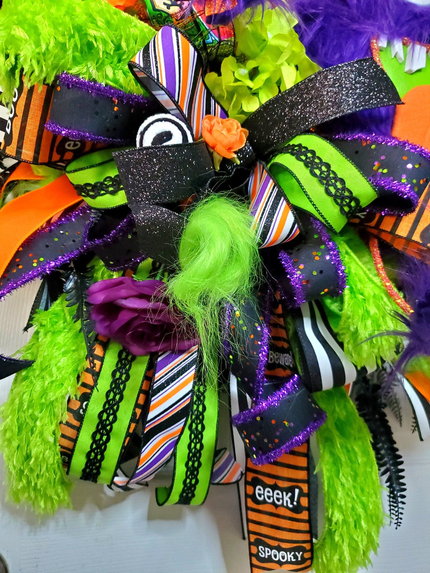 Birthday or Halloween Purple Three Eyed Monster Front Door Wreath Stuffs n Things by JD