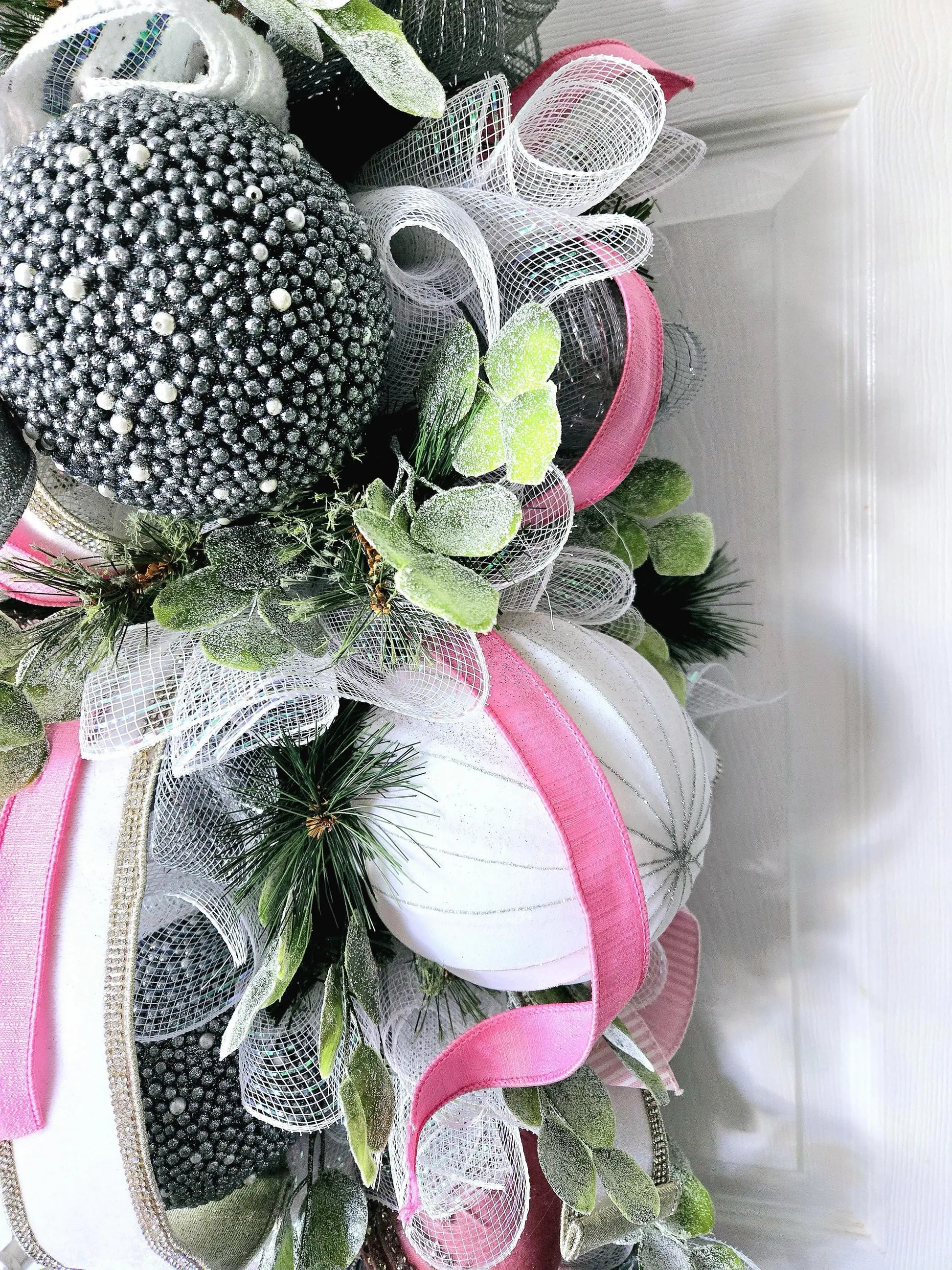 Elegant Glamorous Pink & Silver Ornament Christmas Swag or Centerpiece Stuffs n Things by JD