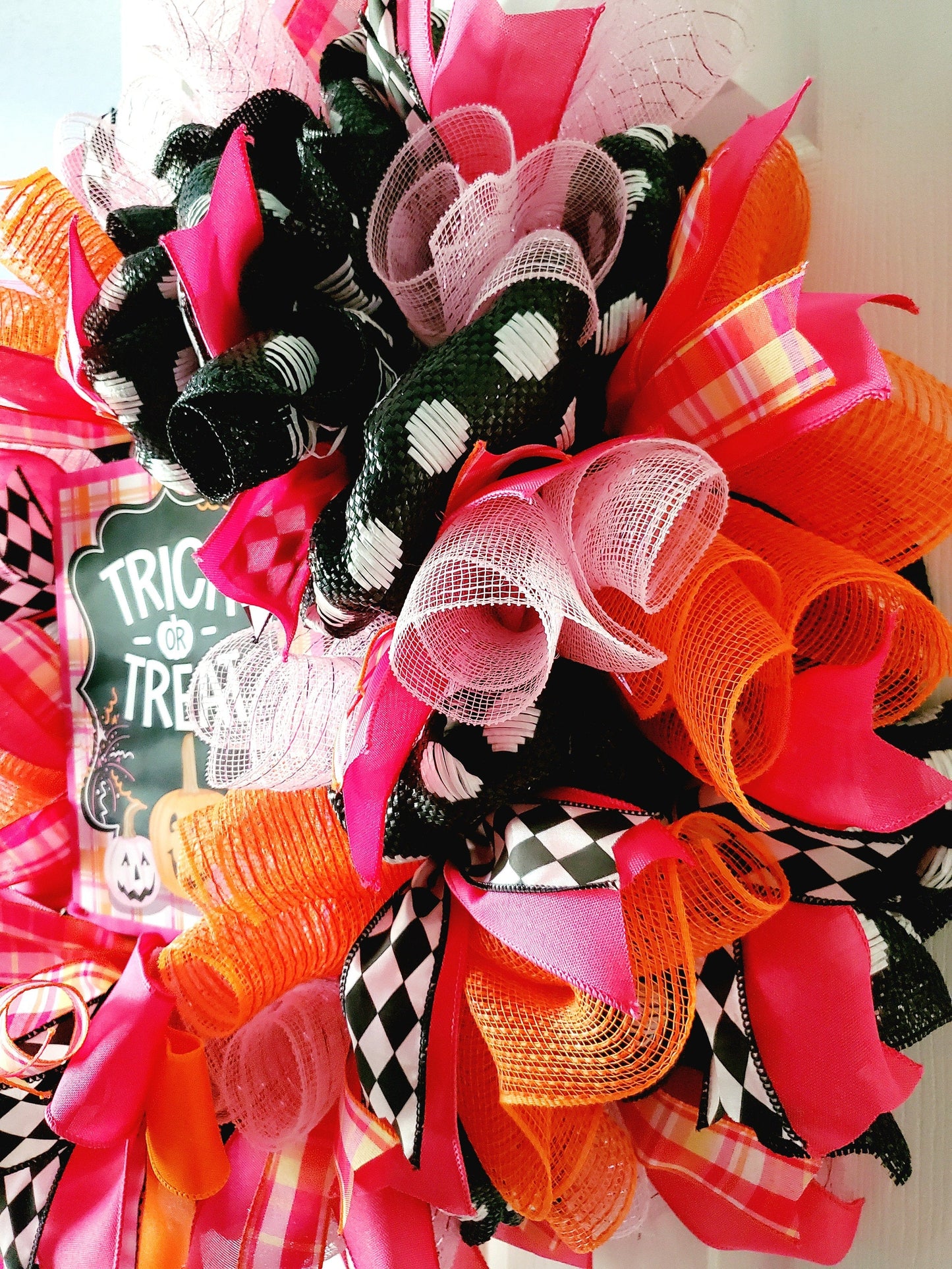 Pink and Orange Halloween Front Door Wreath Stuffs n Things by JD
