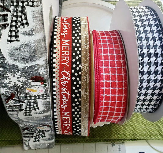 Snowman Christmas Ribbon Bundle, Red Black Holiday Ribbons, Holiday Wreath Ribbon Supply Kits My Store