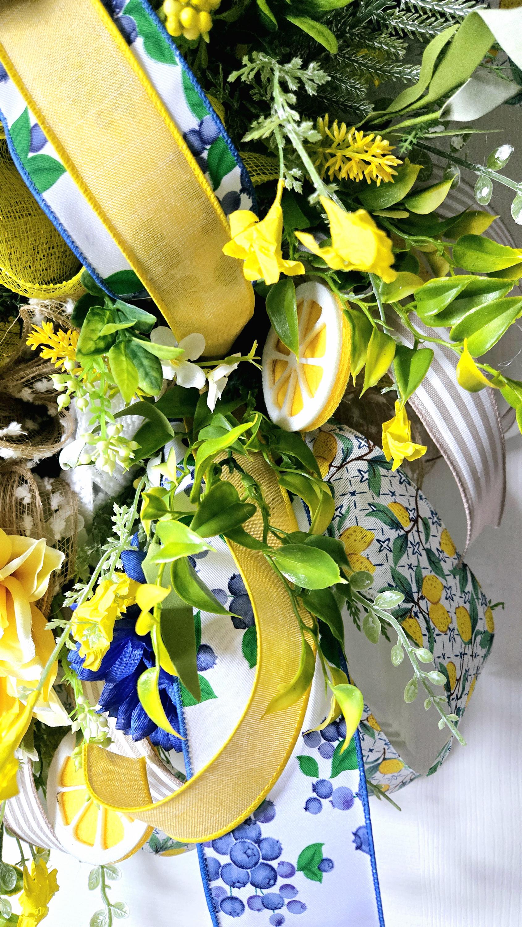 Lemon Blueberry Gingham Welcome Front Door Wreath Stuffs n Things by JD