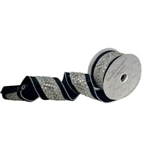 4" Black Velvet Silver Jewel Ribbon - 10 yards