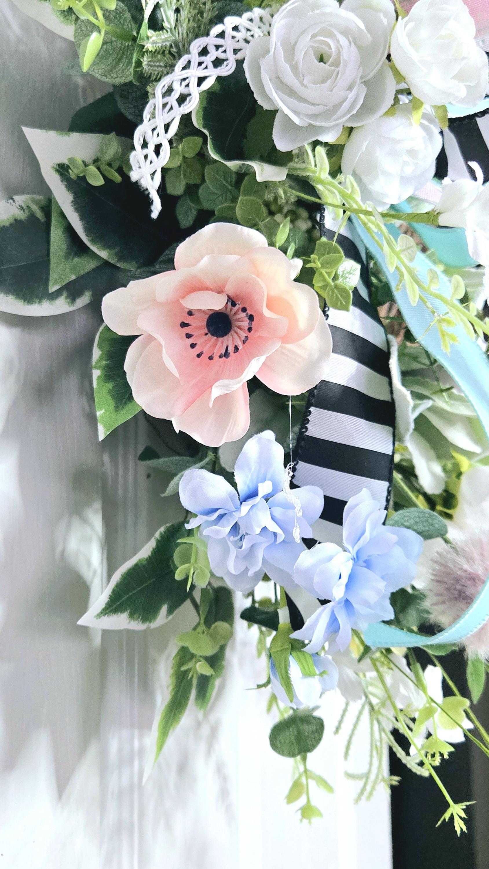 Easter Spring Wreath with Pastel Flowers & Bunny Stuffs n Things by JD