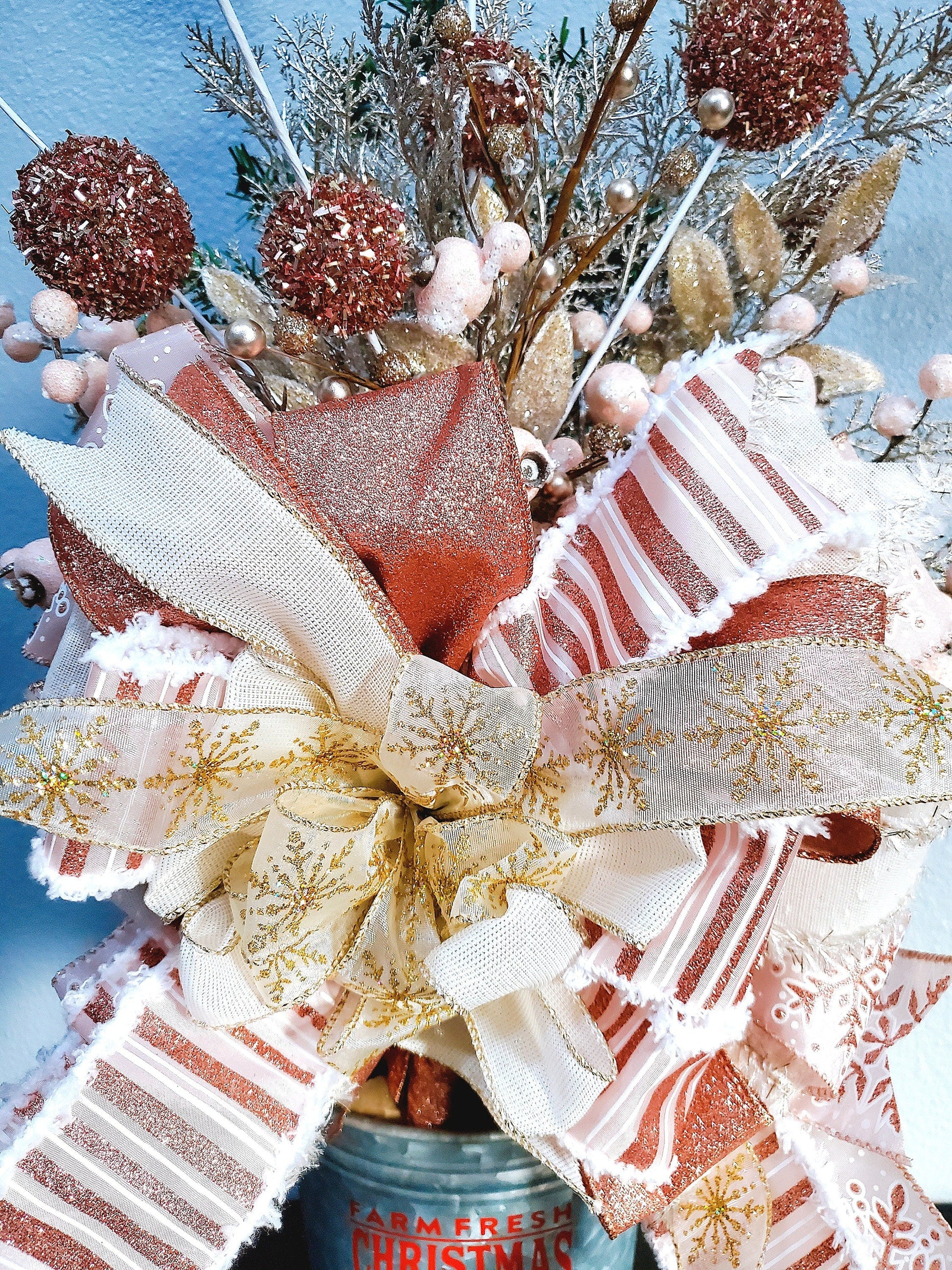 Christmas Bow Tree Topper, Peppermint Candy Christmas Tree Bow, Xmas Tree decorations, Green Monster Tree Bow Topper, Rose Gold Christmas My Store