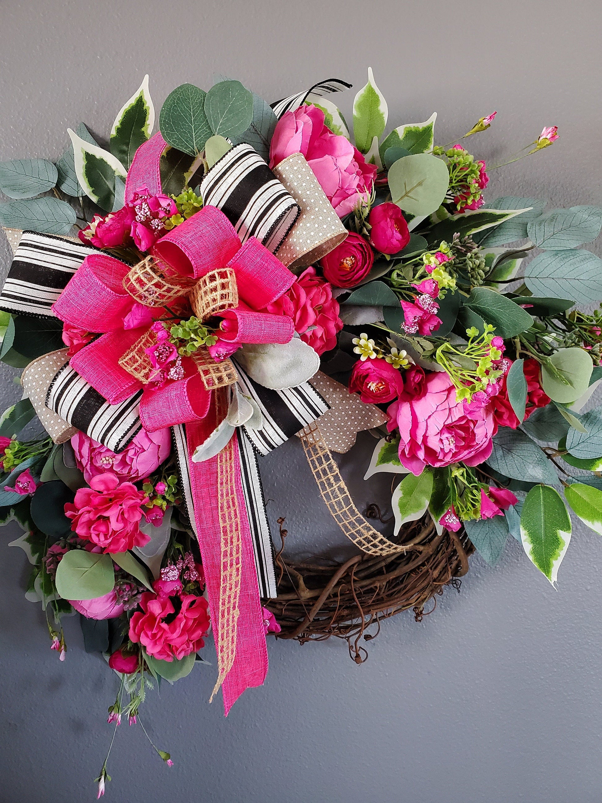 Pink Peony Grapevine Front Door Wreath Stuffs n Things by JD