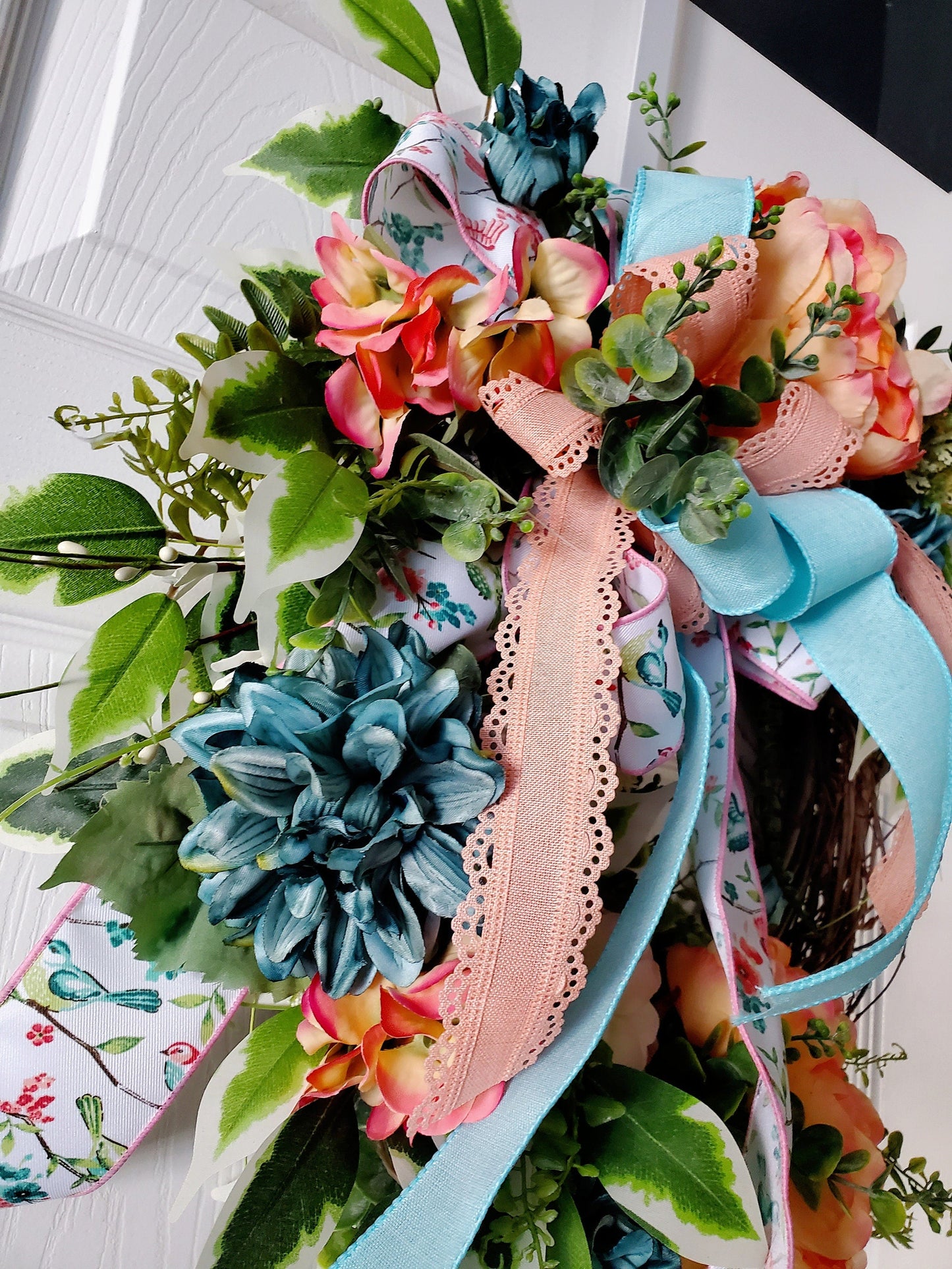 Spring or Summer Peony Grapevine Front Door Wreath Stuffs n Things by JD