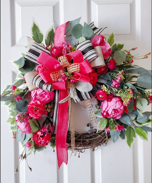 Pink Peony Grapevine Front Door Wreath Stuffs n Things by JD