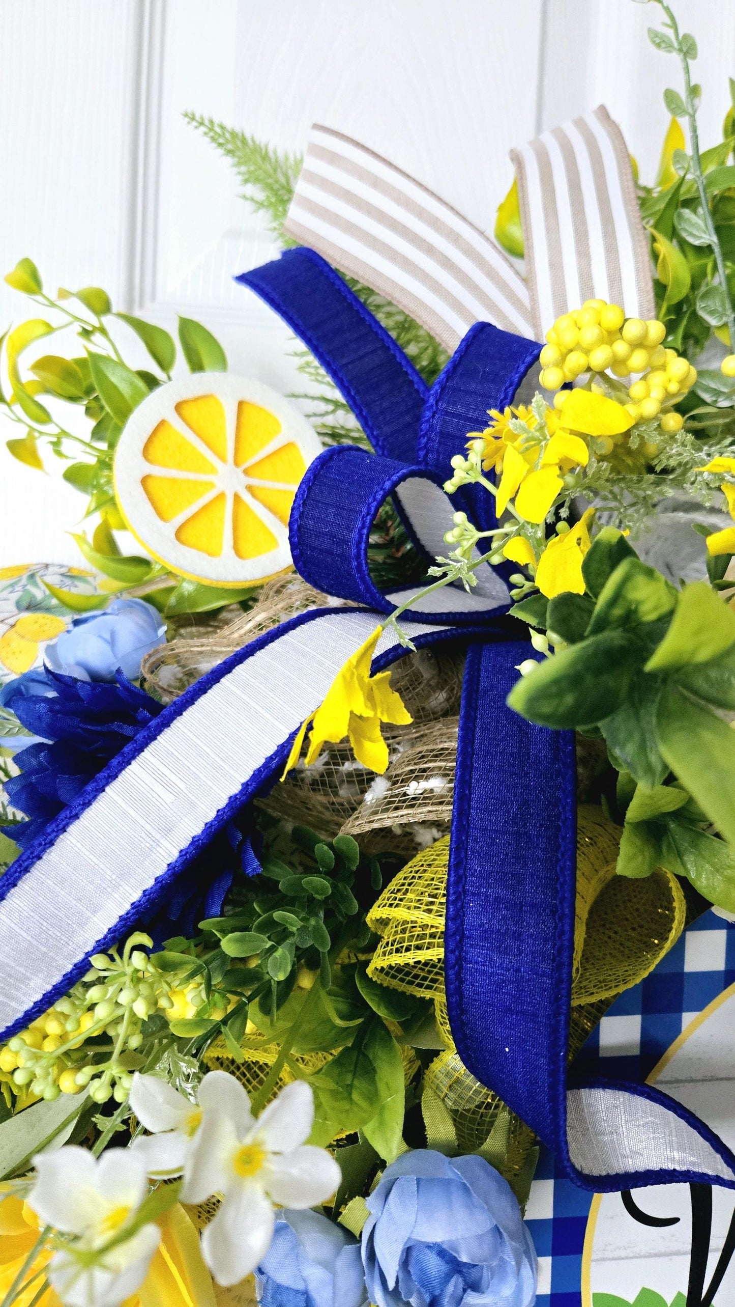 Lemon Blueberry Gingham Welcome Front Door Wreath Stuffs n Things by JD