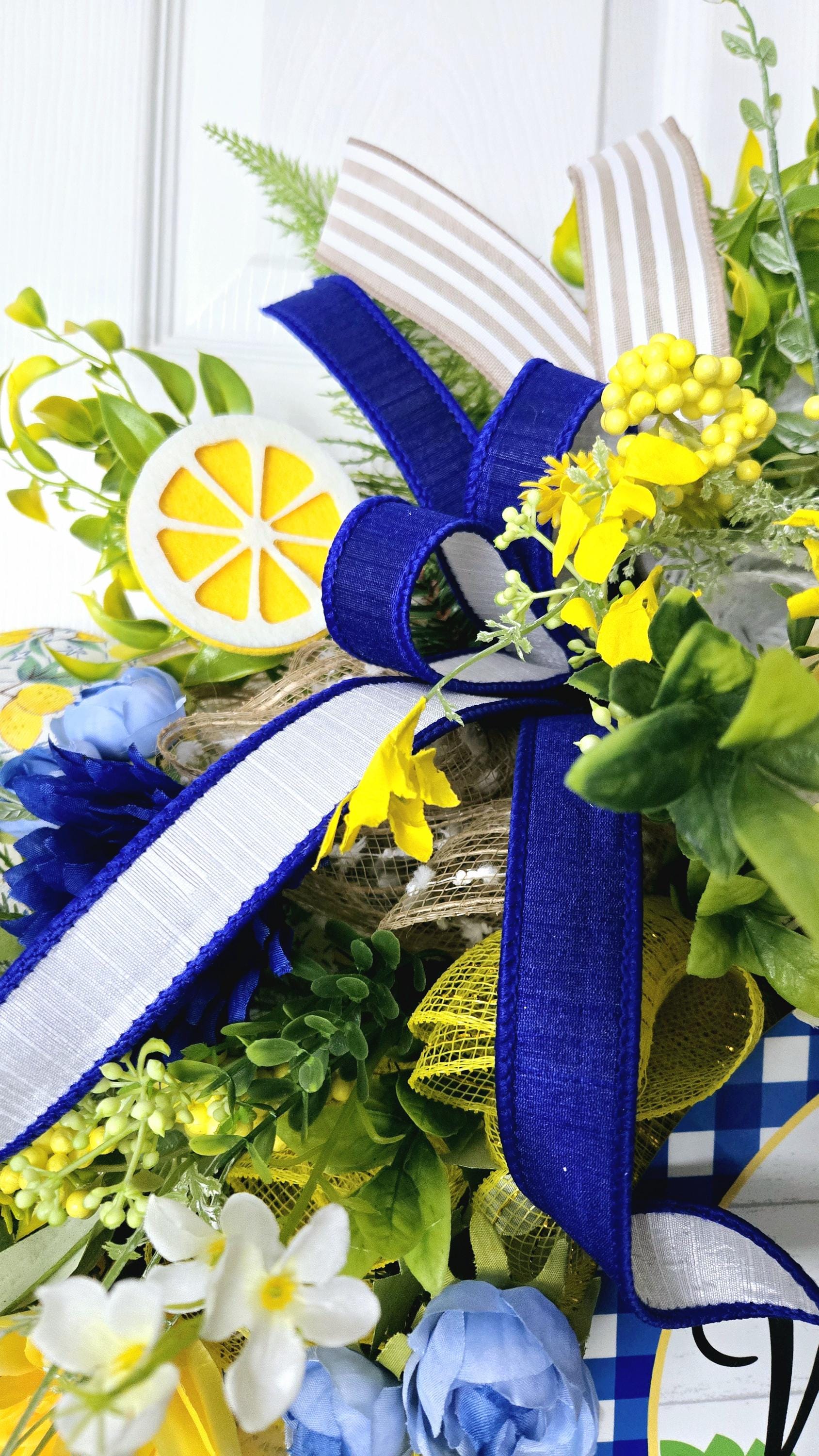 Lemon Blueberry Gingham Welcome Front Door Wreath Stuffs n Things by JD