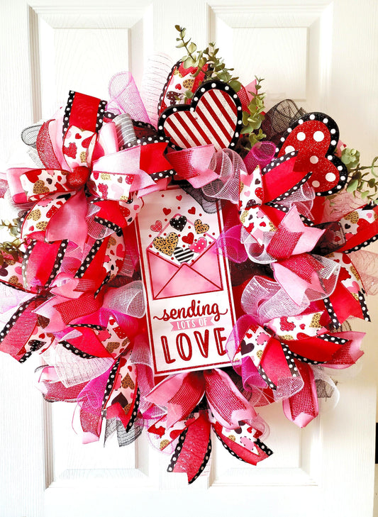 Valentines Wreath, Valentine's Day Gift, Pink Wreath, Heart Wreath, Heart Front Door Decor, Love Wreath, Red and Pink Wreath, Sending Love My Store