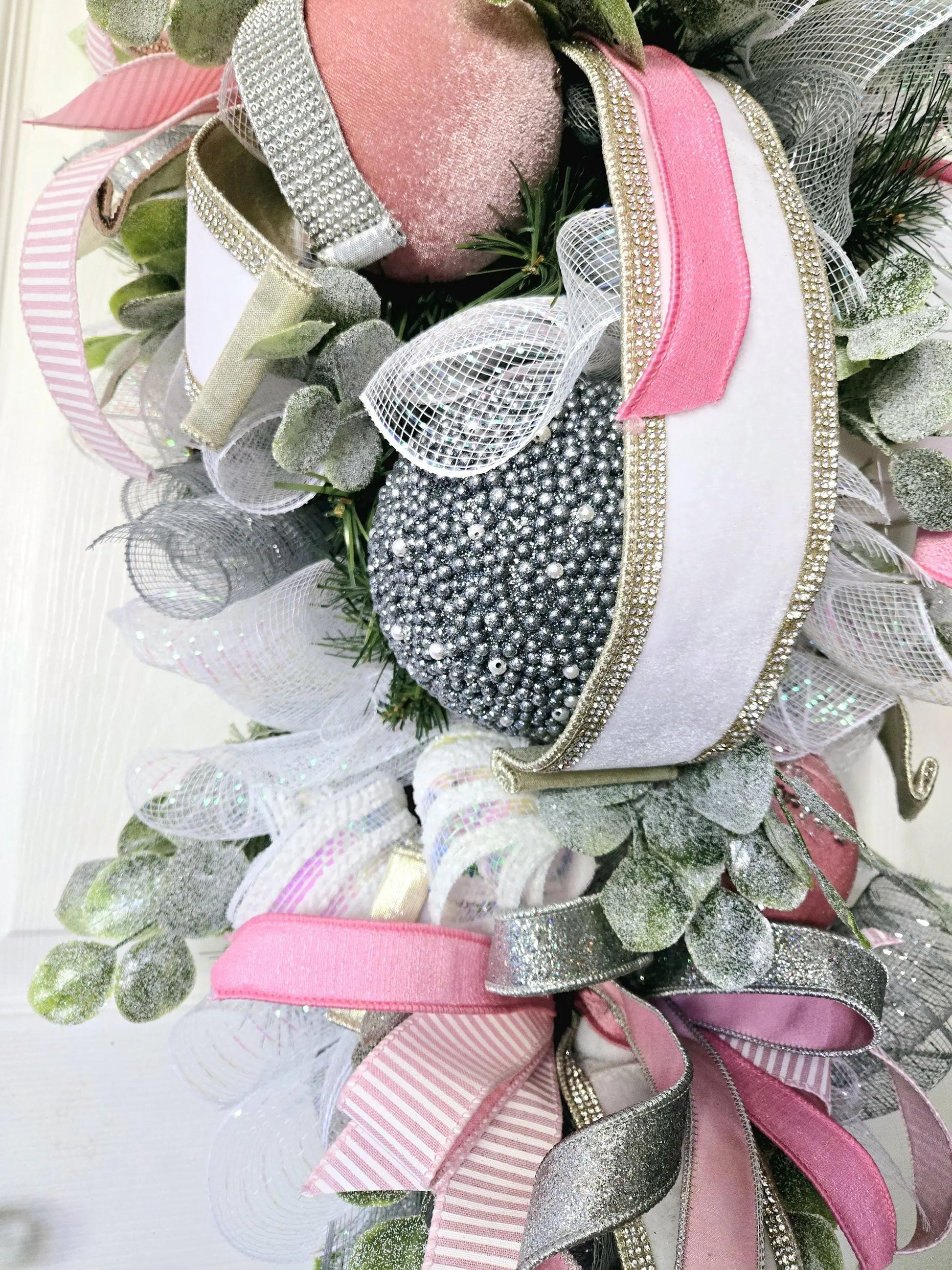 Elegant Glamorous Pink & Silver Ornament Christmas Swag or Centerpiece Stuffs n Things by JD