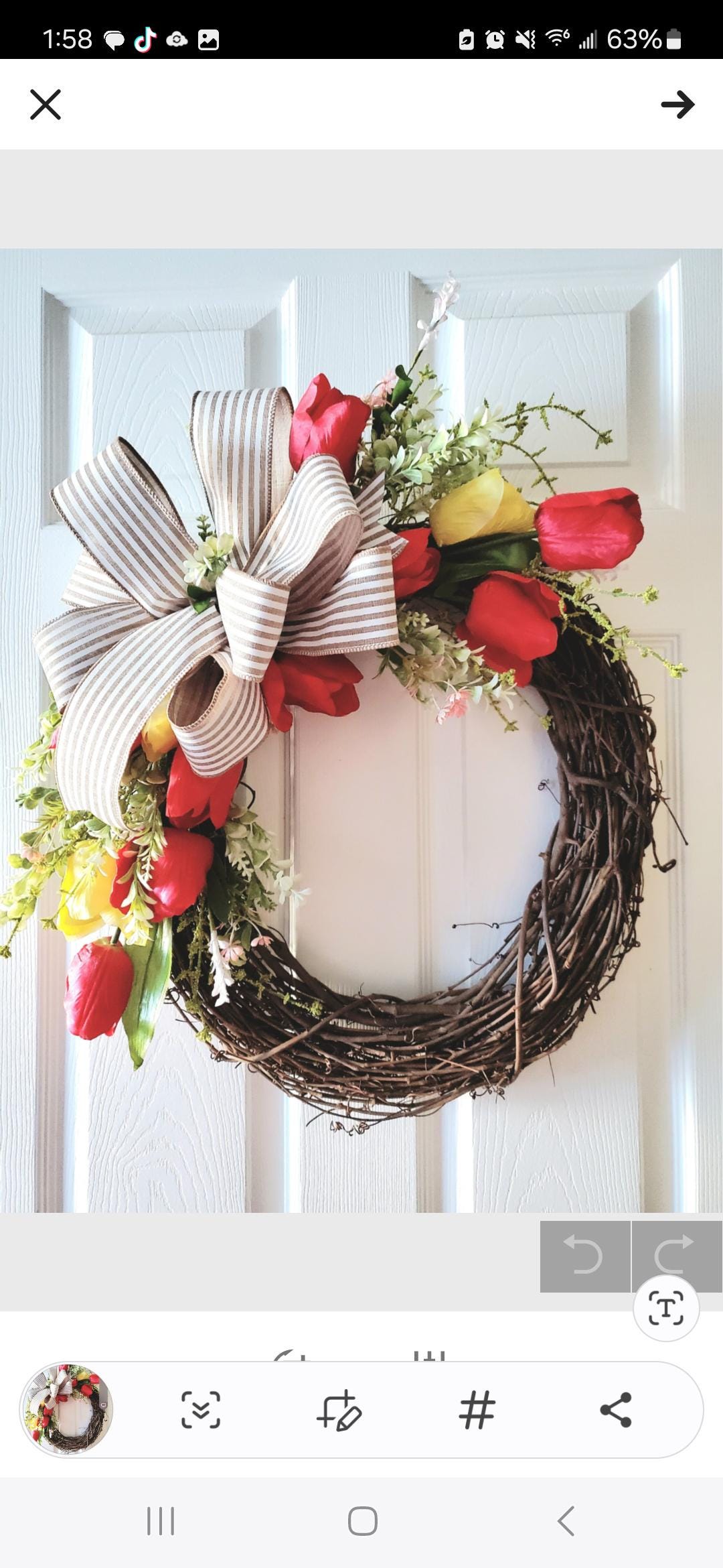 Every Day Red and Yellow Tulip Front Door Wreath Stuffs n Things by JD