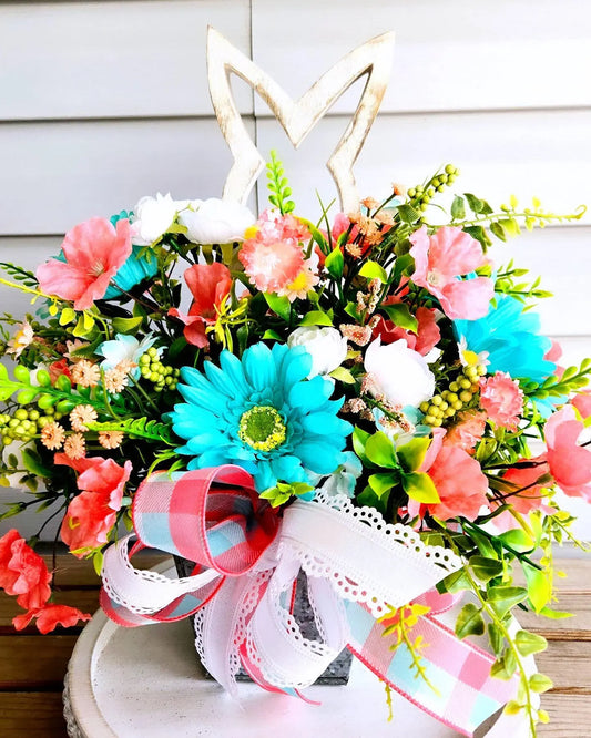 Rustic Easter Wood Bunny Floral Centerpiece Arrangement Stuffs n Things by JD
