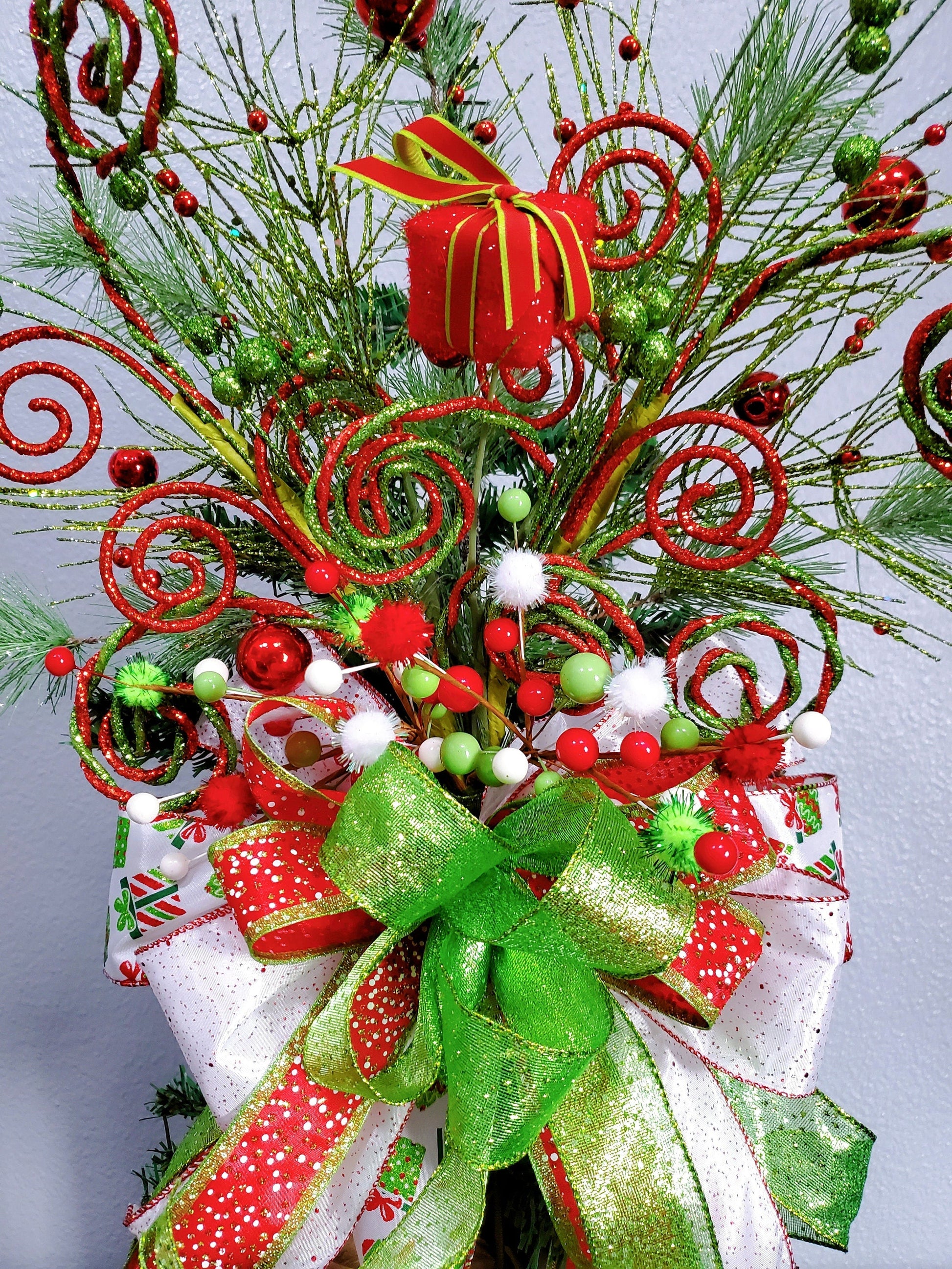 Christmas Bow Tree Topper, Peppermint Candy Christmas Tree Bow, Xmas Tree decorations, Green Monster Tree Bow Topper, Rose Gold Christmas My Store