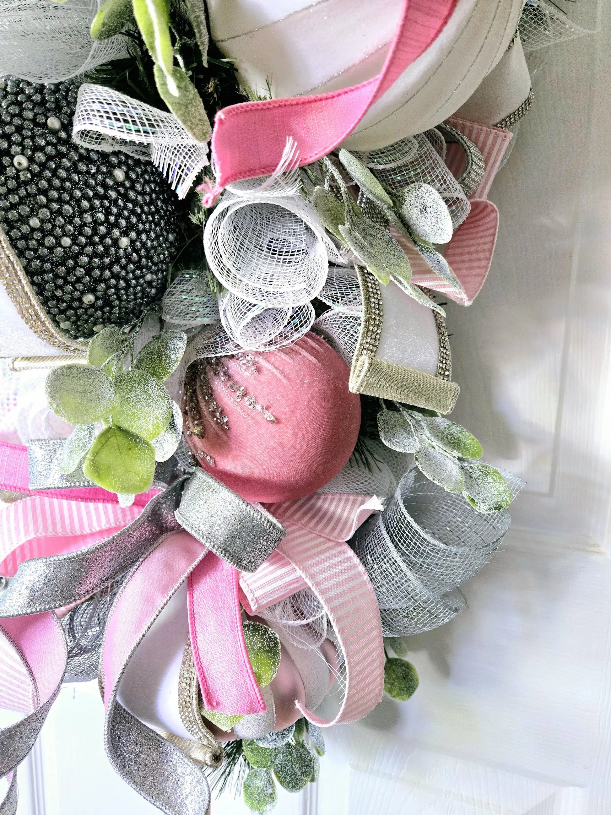 Elegant Glamorous Pink & Silver Ornament Christmas Swag or Centerpiece Stuffs n Things by JD
