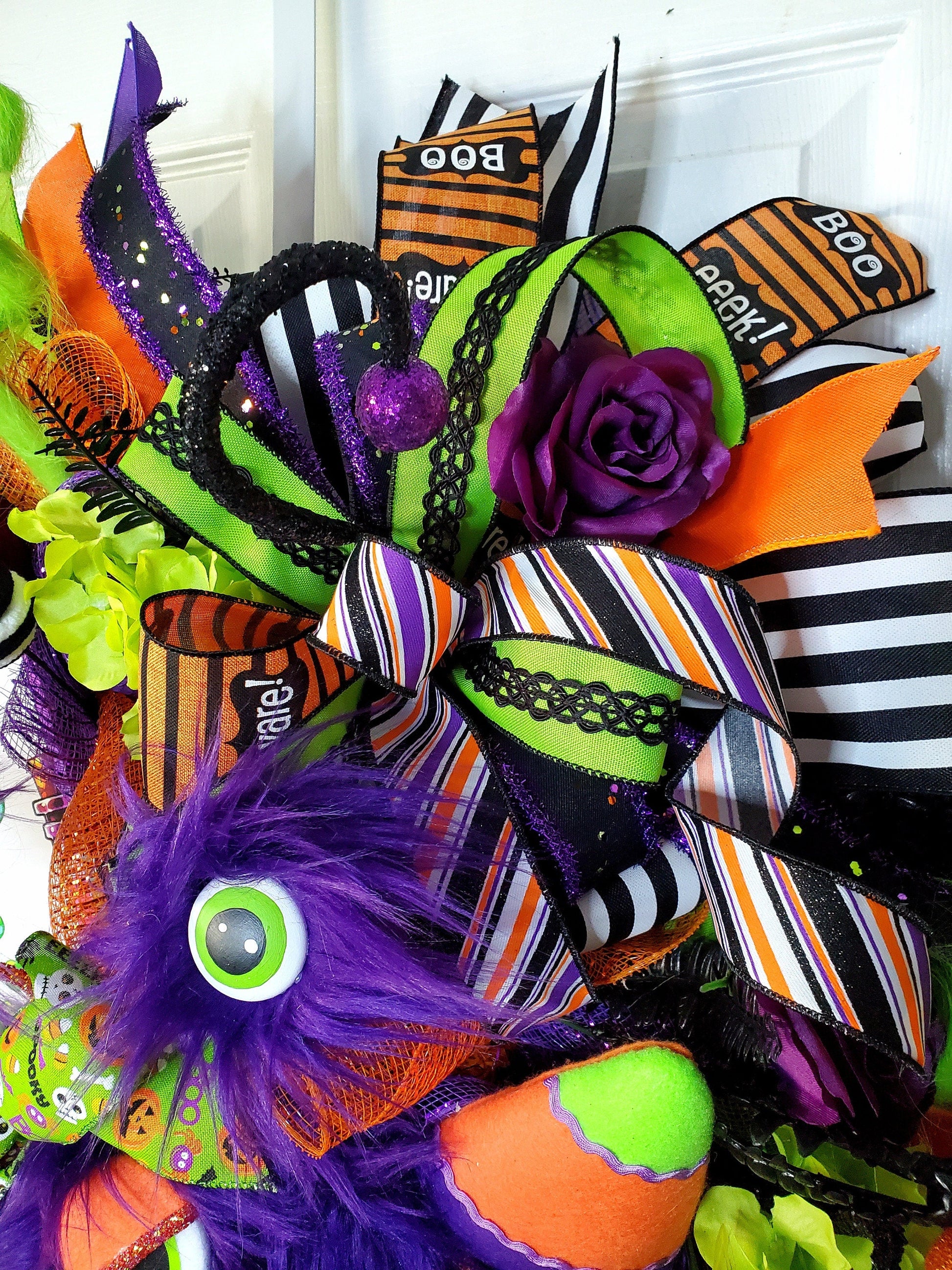 Birthday or Halloween Purple Three Eyed Monster Front Door Wreath Stuffs n Things by JD