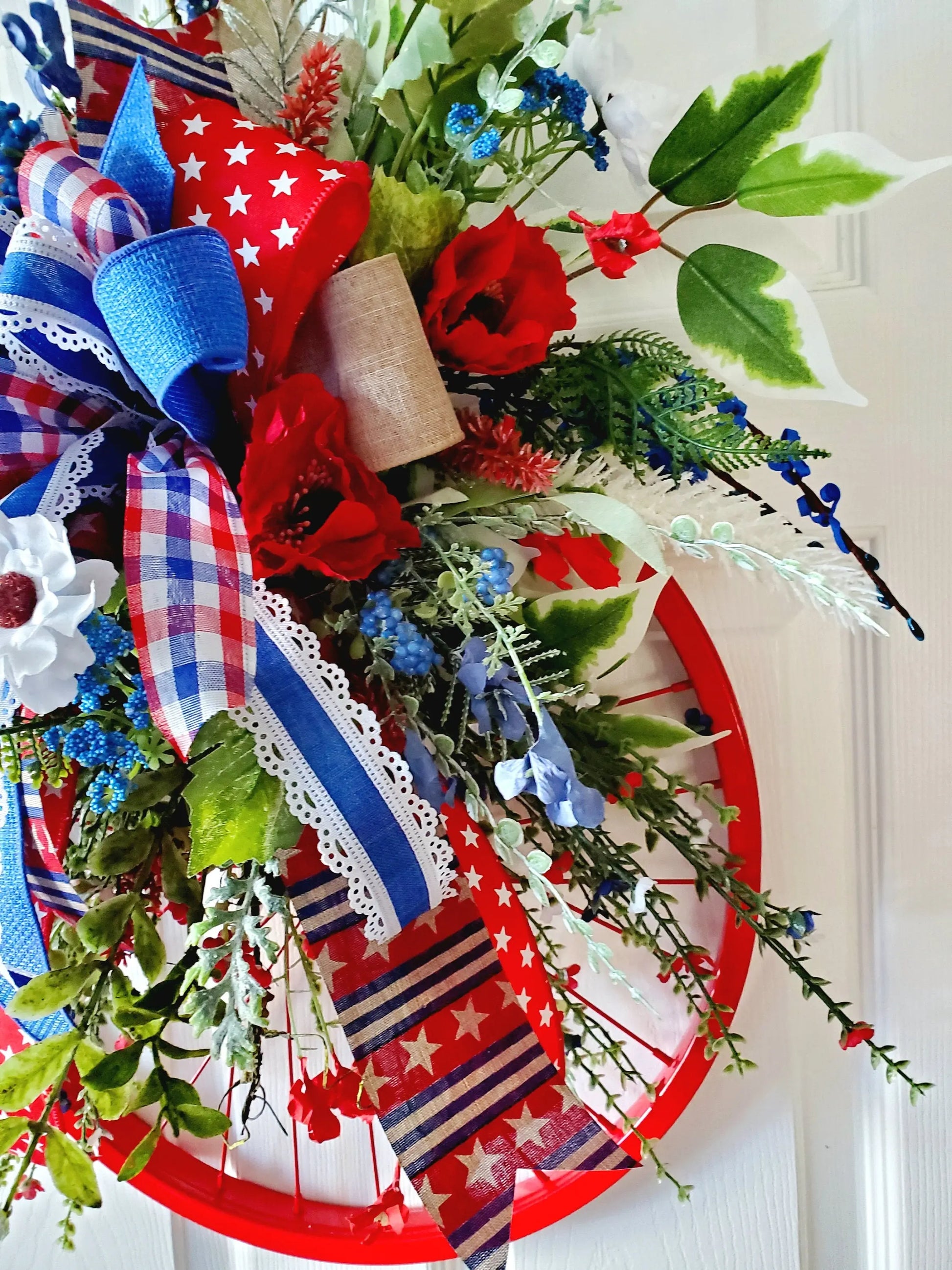 Patriotic Bicycle Wheel Rim Front Door Wreath Stuffs n Things by JD