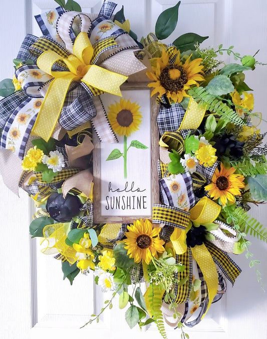 Hello Sunshine Sunflower Front Door Wreath Stuffs n Things by JD