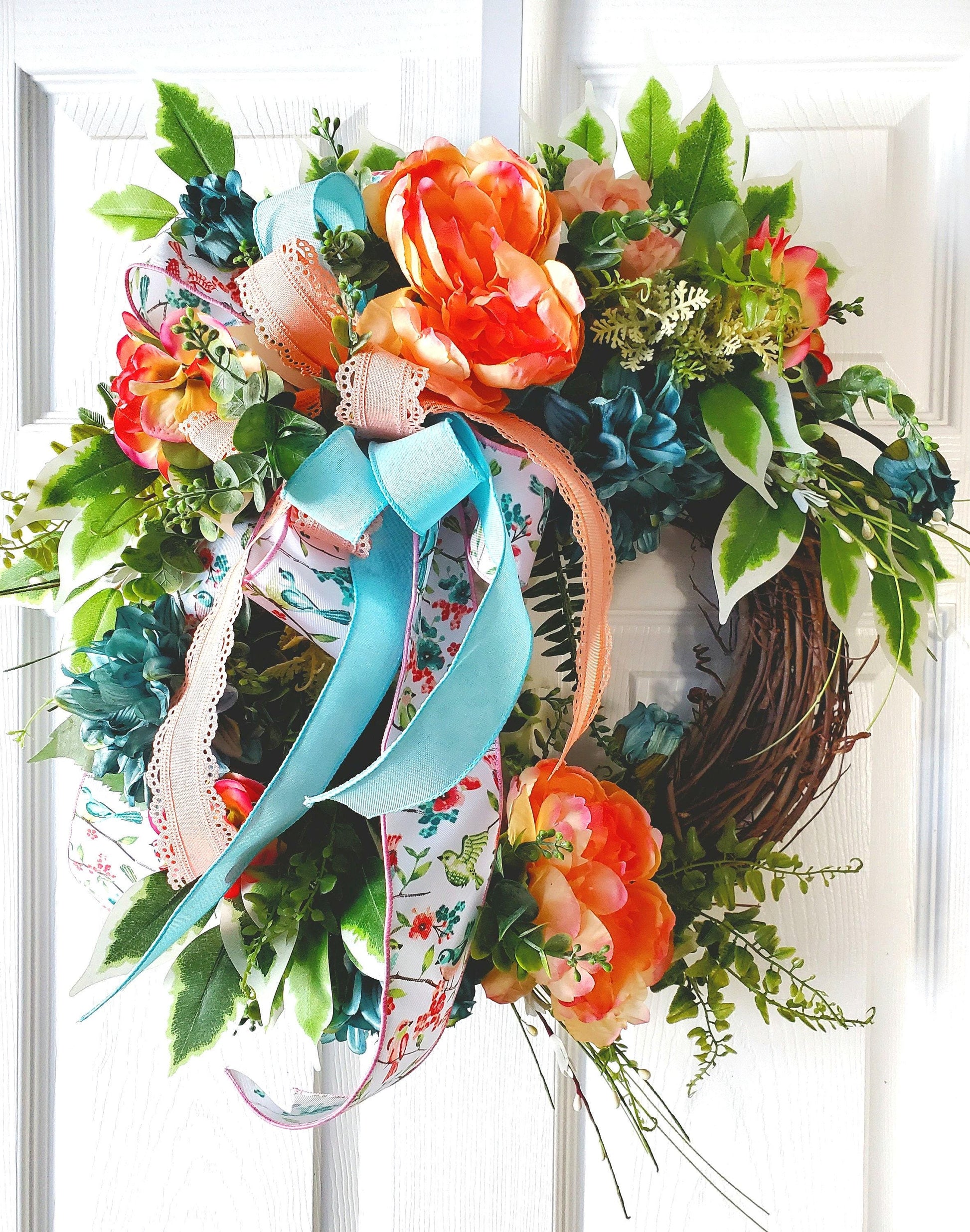 Spring or Summer Peony Grapevine Front Door Wreath Stuffs n Things by JD