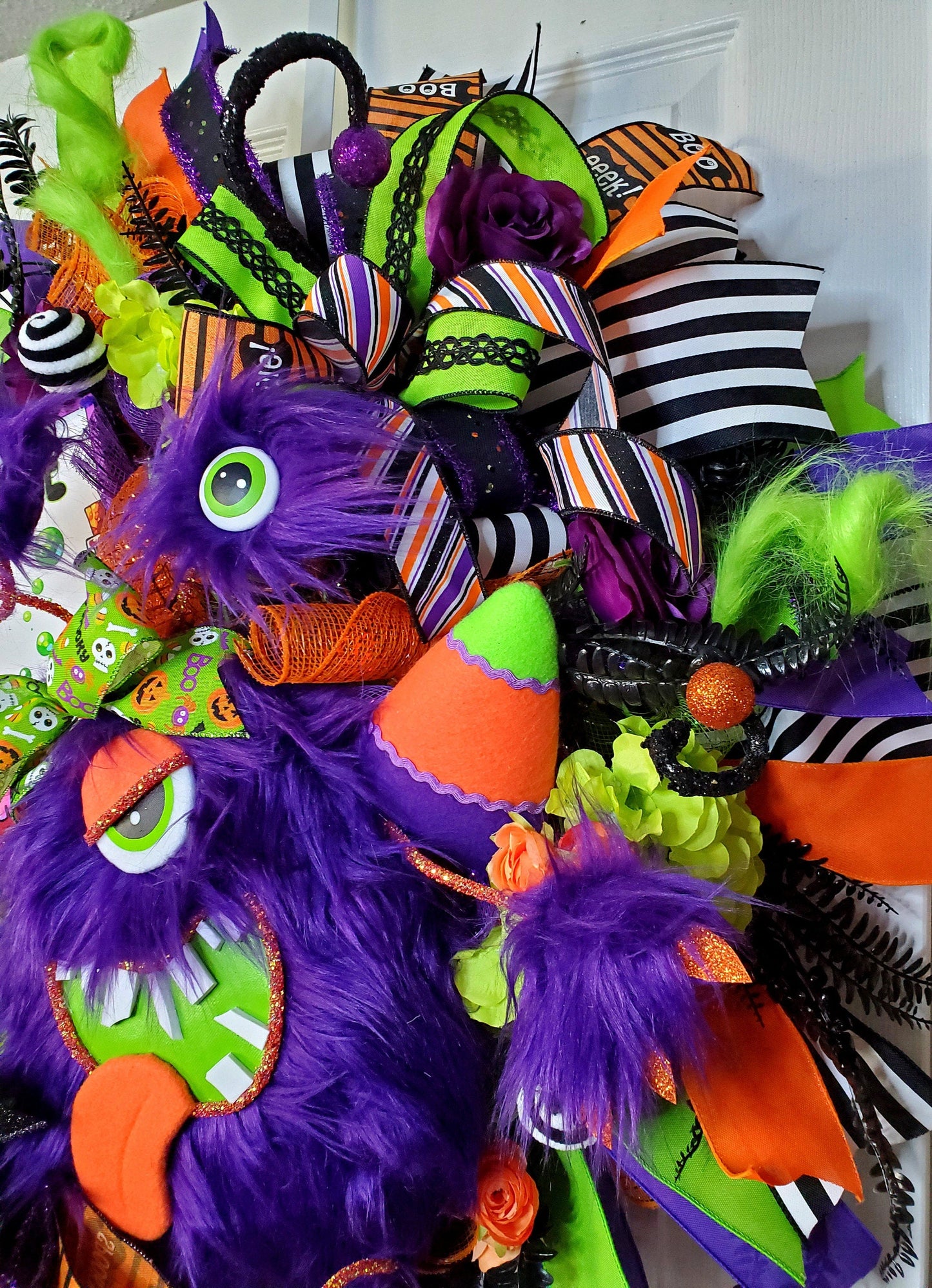 Birthday or Halloween Purple Three Eyed Monster Front Door Wreath Stuffs n Things by JD