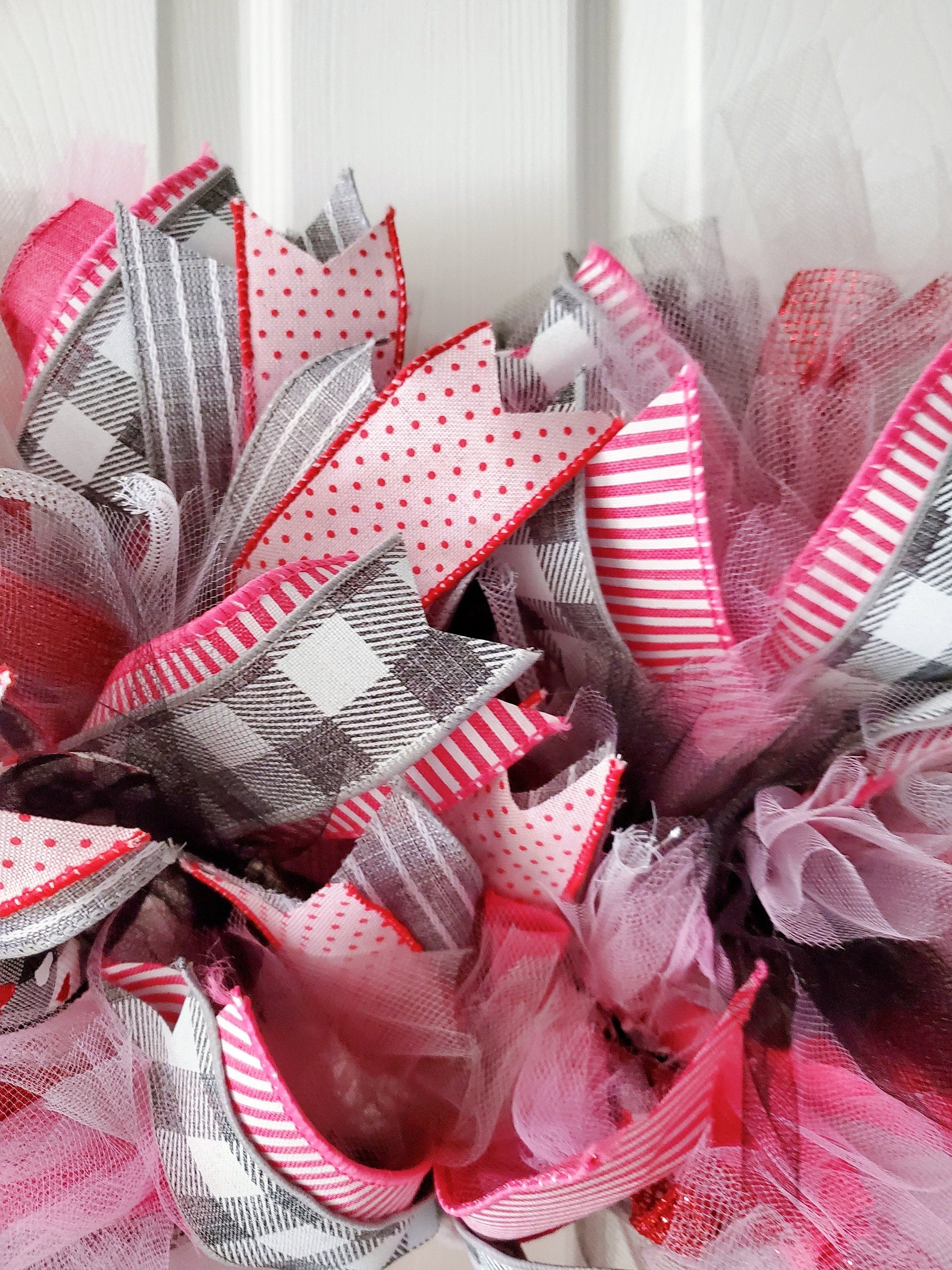 Valentines Wreath, Pink Heart Wreath, Valentine's Day Gift, Tulle Ribbon Decor, Front Door Hanger, Handmade Love Wreath, Gift for Mom My Store