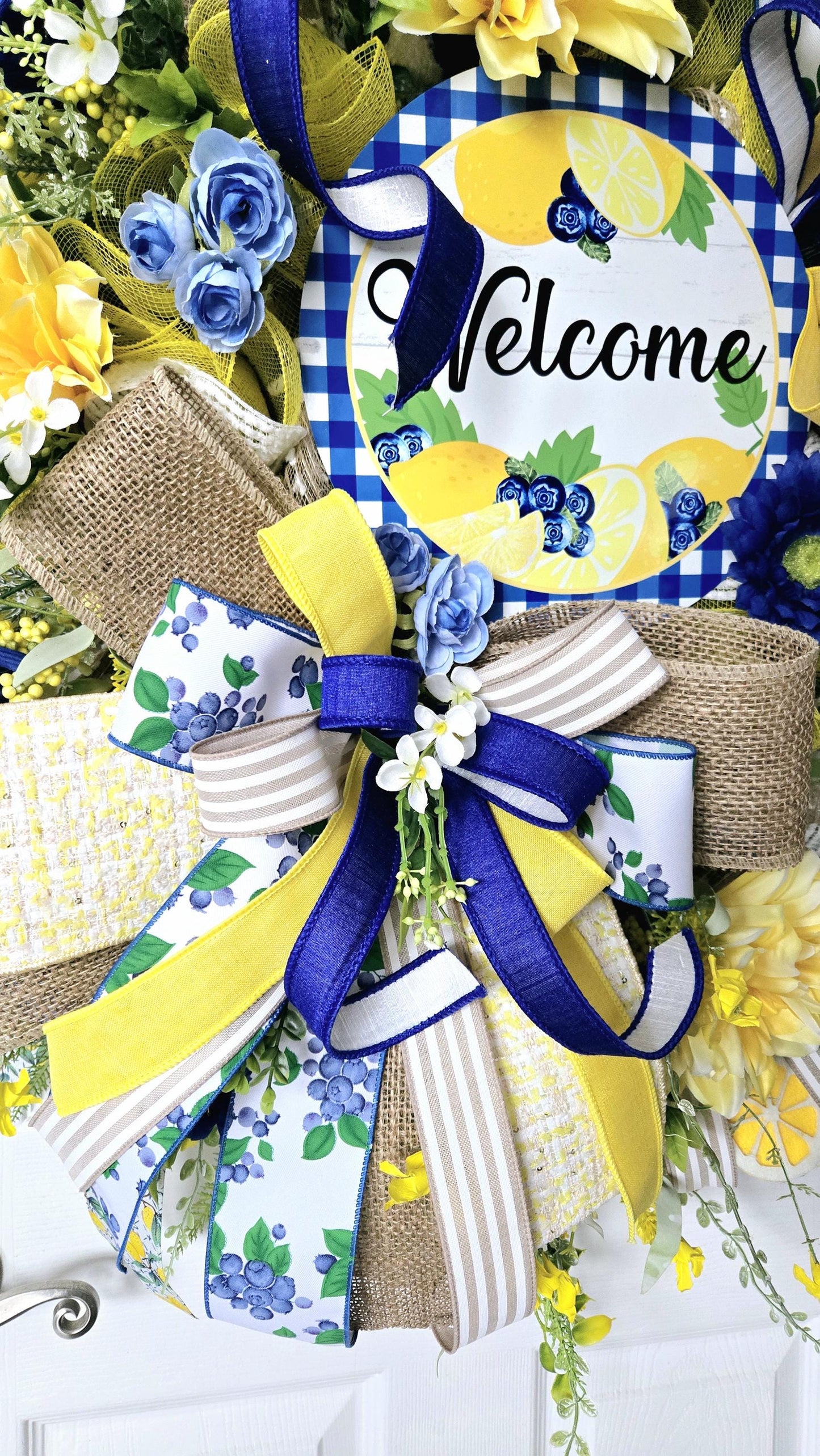 Lemon Blueberry Gingham Welcome Front Door Wreath Stuffs n Things by JD