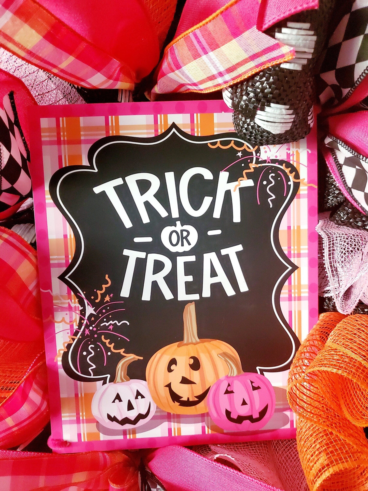 Pink and Orange Halloween Front Door Wreath Stuffs n Things by JD