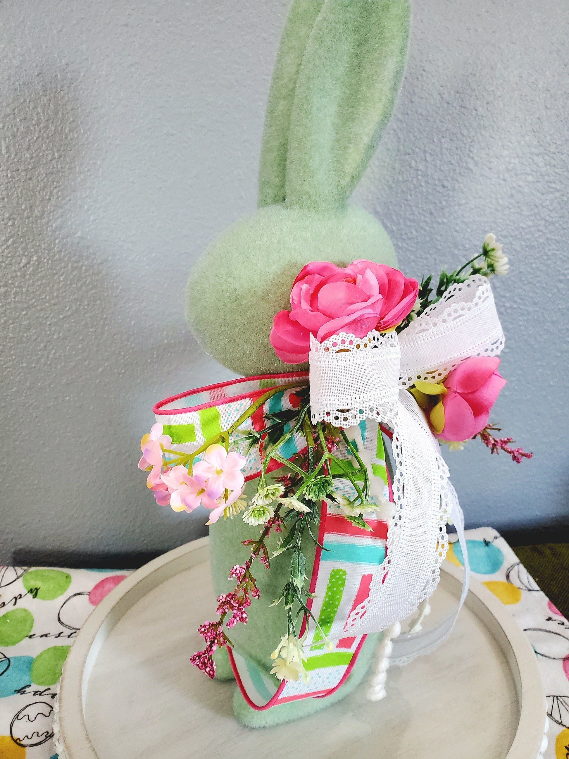 16 in Flocked Bunny Easter Decor & Bunny Wreath Attachment Stuffs n Things by JD