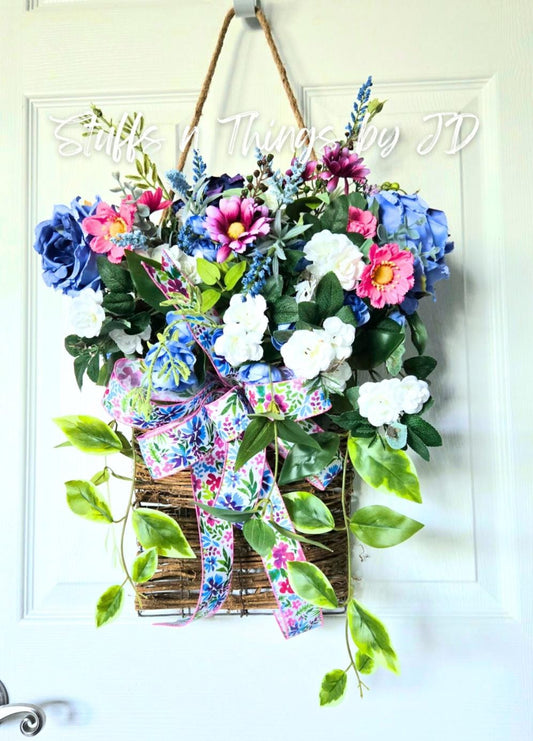 Spring Rose Floral Basket Home Decor or Front Door Arrangement Stuffs n Things by JD