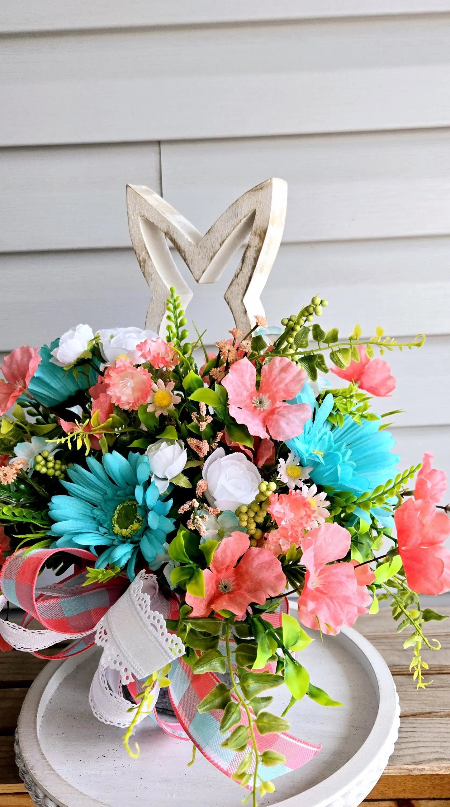 Rustic Easter Wood Bunny Floral Centerpiece Arrangement Stuffs n Things by JD