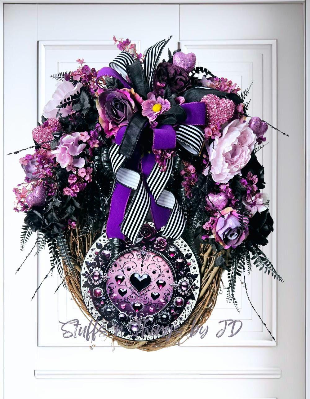 Gothic Front Door Wreath with Removable Heart Sign - Romantic style Stuffs n Things by JD