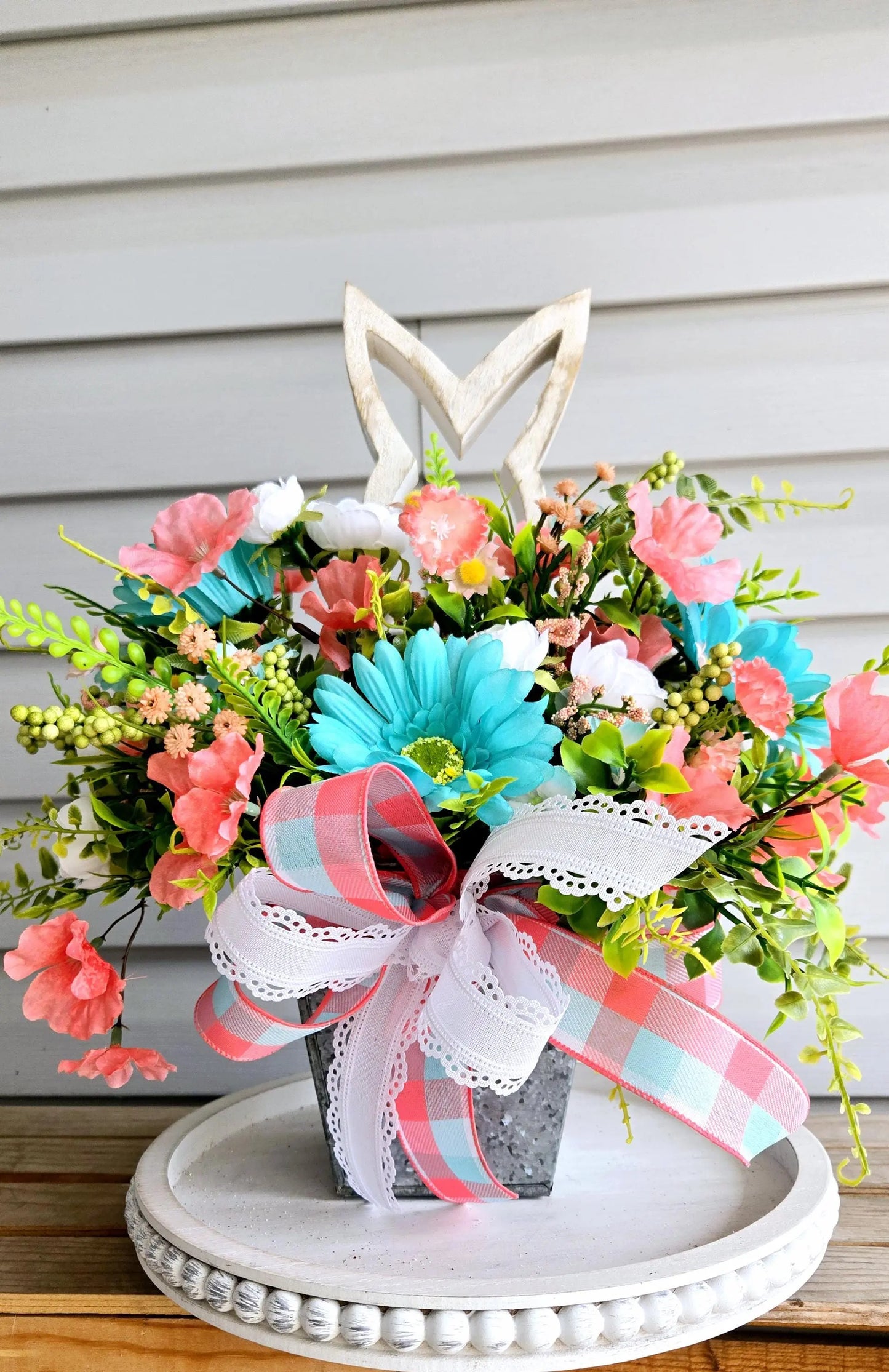 Rustic Easter Wood Bunny Floral Centerpiece Arrangement Stuffs n Things by JD