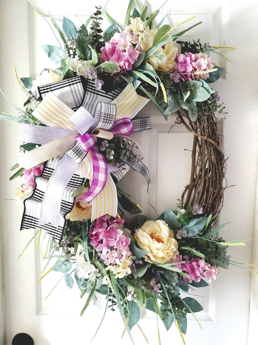 Lilac & Peony Front Door Wreath - Cottagecore style Stuffs n Things by JD