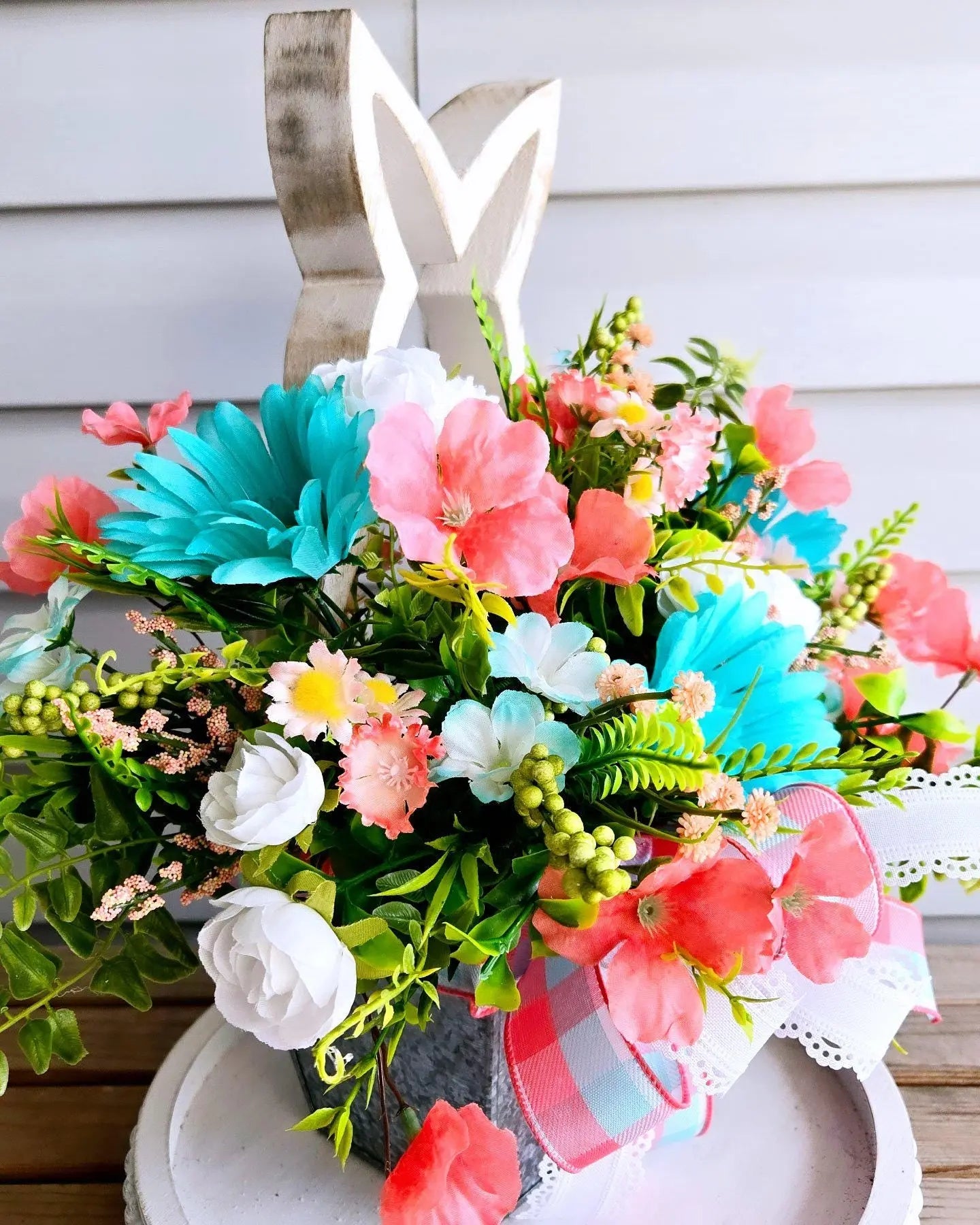 Rustic Easter Wood Bunny Floral Centerpiece Arrangement Stuffs n Things by JD
