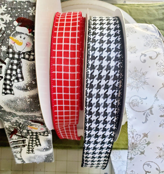 Snowman Christmas Ribbon Bundle, Red Black Holiday Ribbons, Holiday Wreath Ribbon Supply Kits My Store