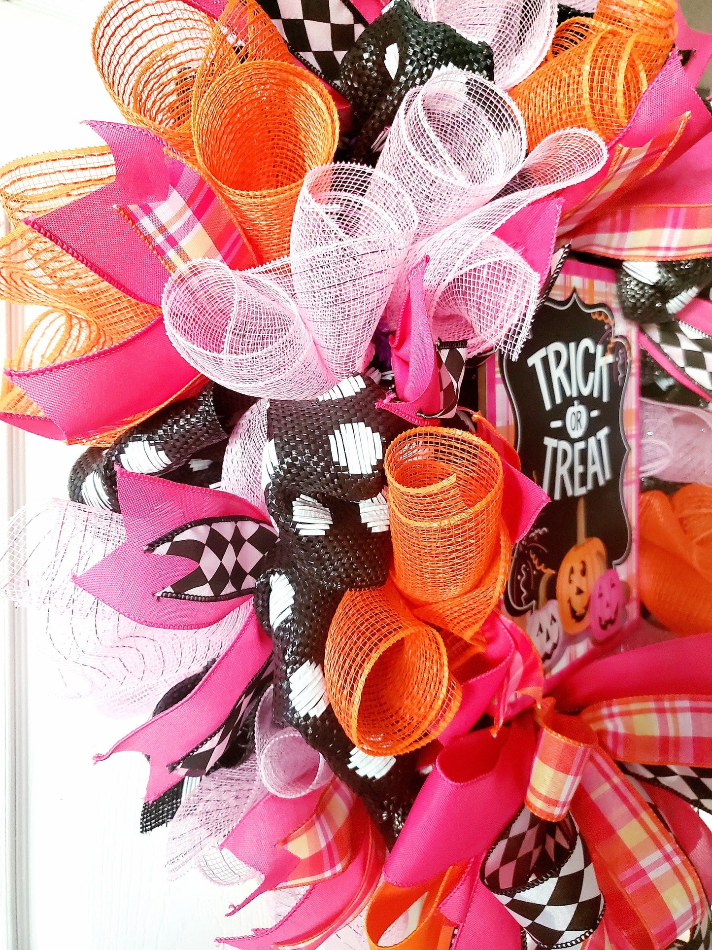 Pink and Orange Halloween Front Door Wreath Stuffs n Things by JD