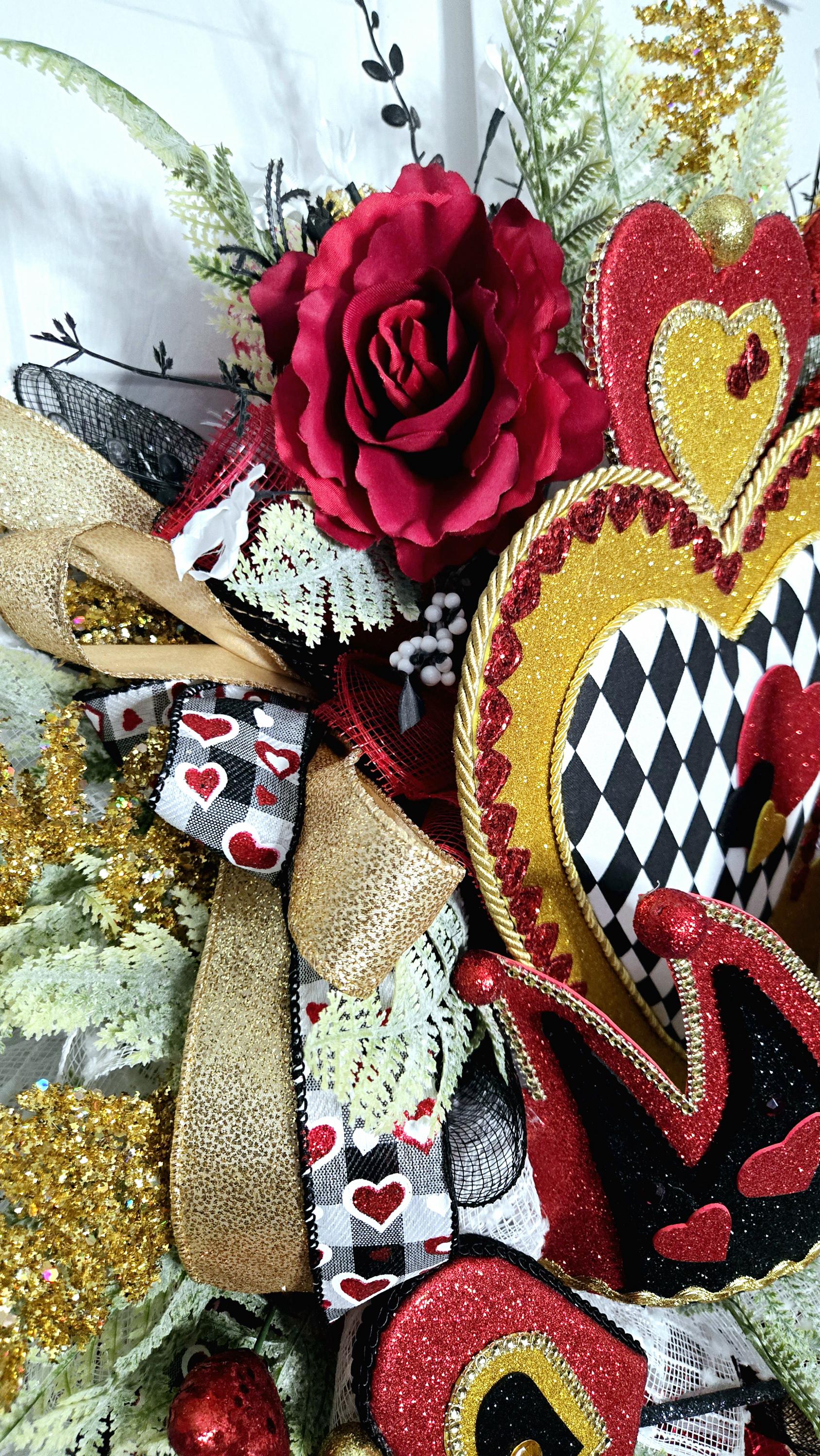 Queen of Hearts Alice in Wonderland themed Front Door Wreath Stuffs n Things by JD