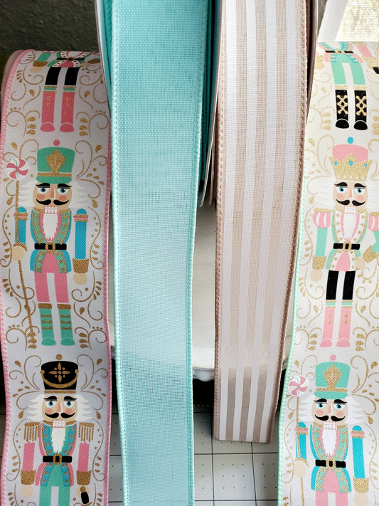 Pastel Nutcracker Christmas Ribbon Bundle, Pink Mint Teal Holiday Ribbons, Holiday Wreath Ribbon Supply Kits My Store
